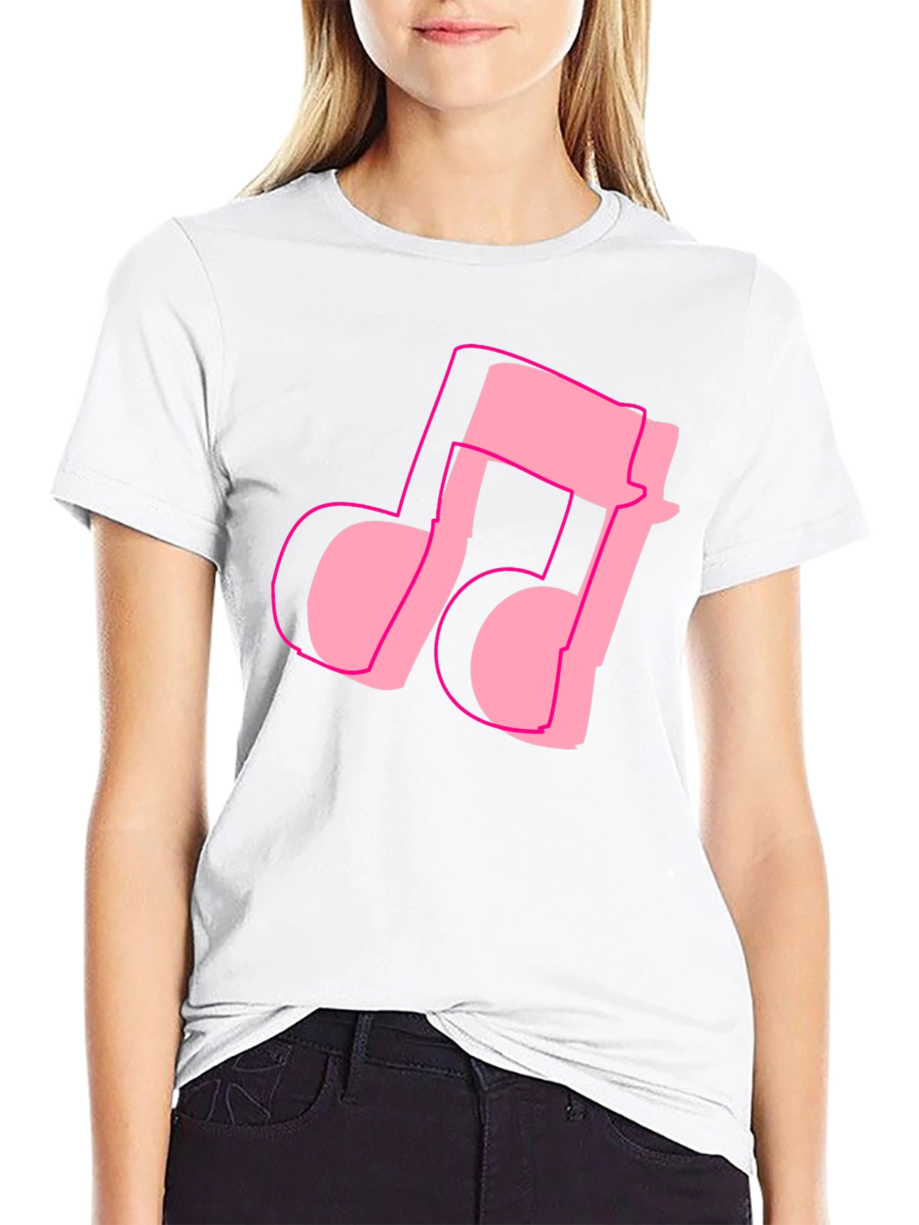 Black Pink Music Note Graphic Black T-Shirt view 9
