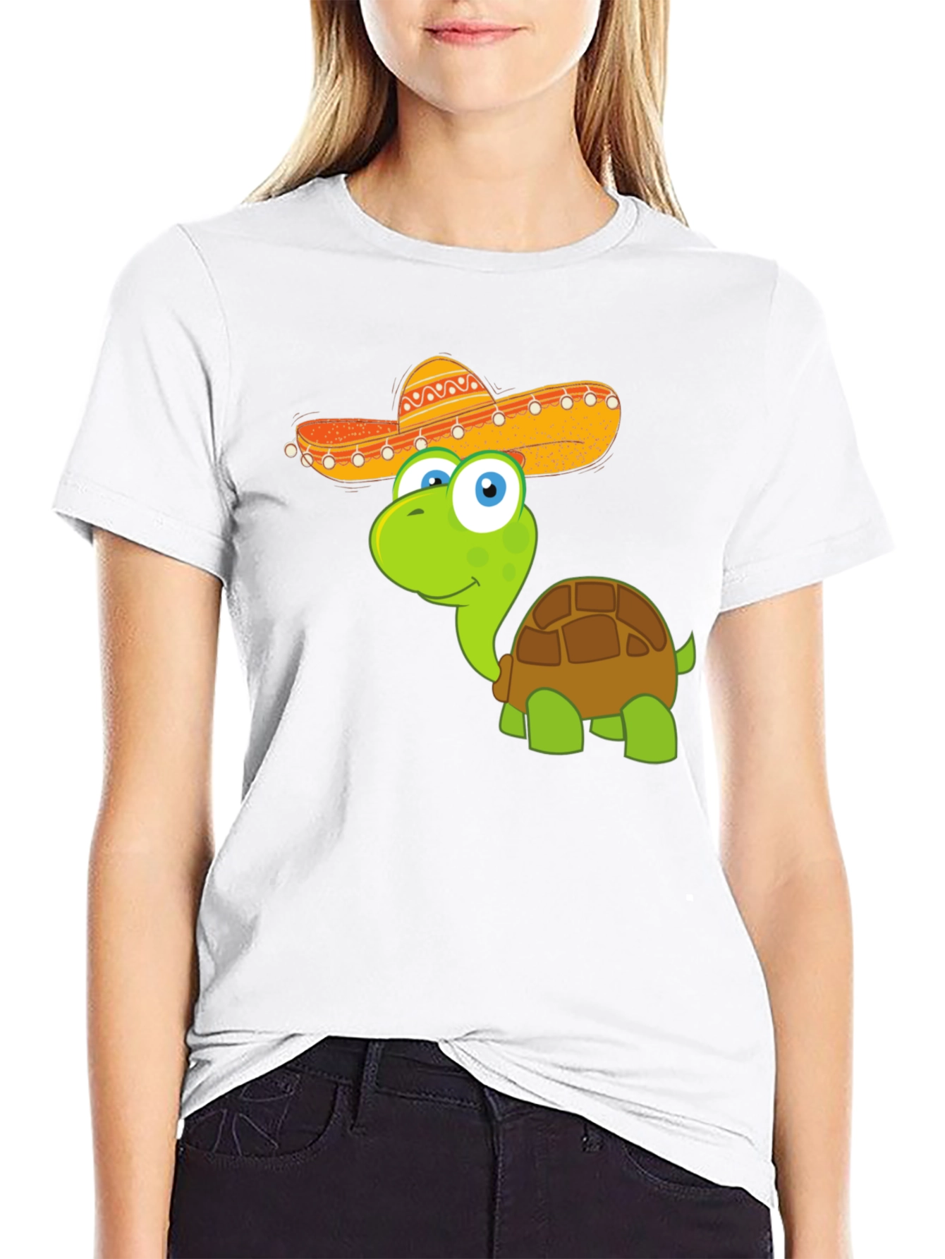 Black Cartoon Turtle with Sombrero T-Shirt view 9