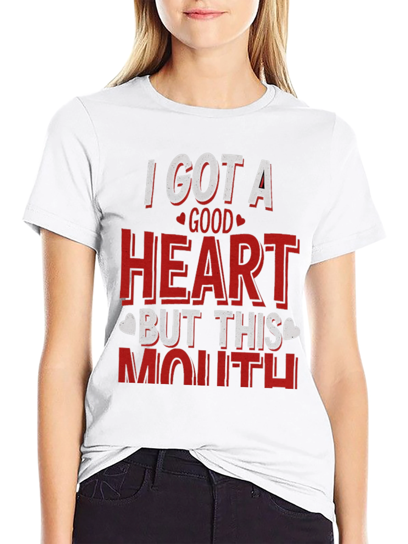 Black Funny "I Got A Good Heart But This Mouth" T-Shirt view 9