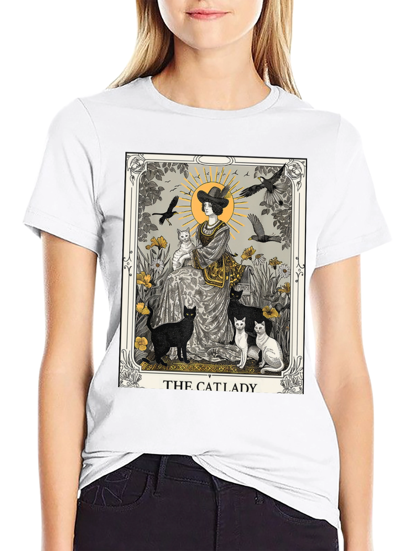 Black The Catlady Tarot Card T-Shirt - Unisex Graphic Tee view 9