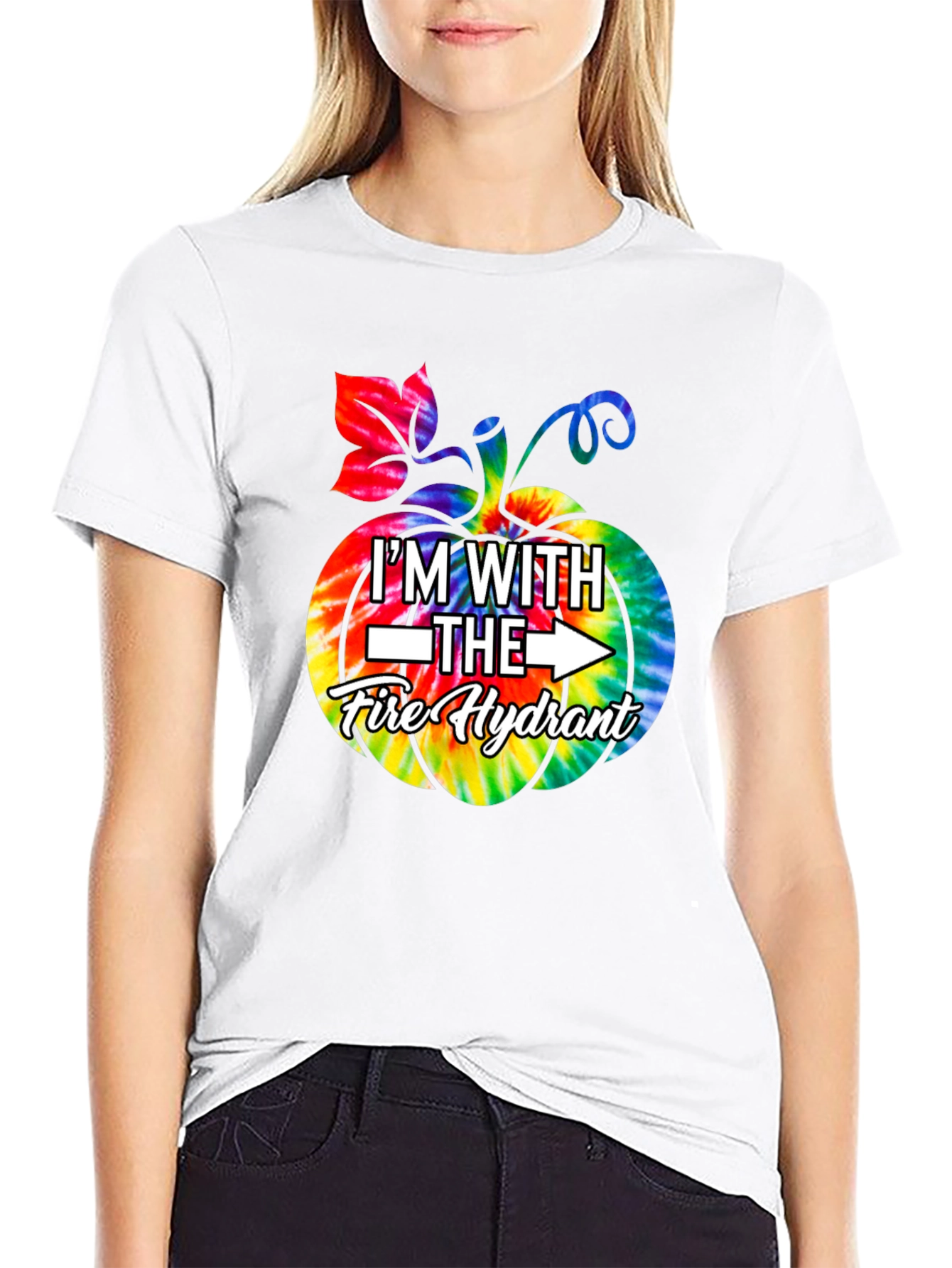 Black I'm With The Fire Hydrant Tie-Dye Pumpkin T-Shirt view 9