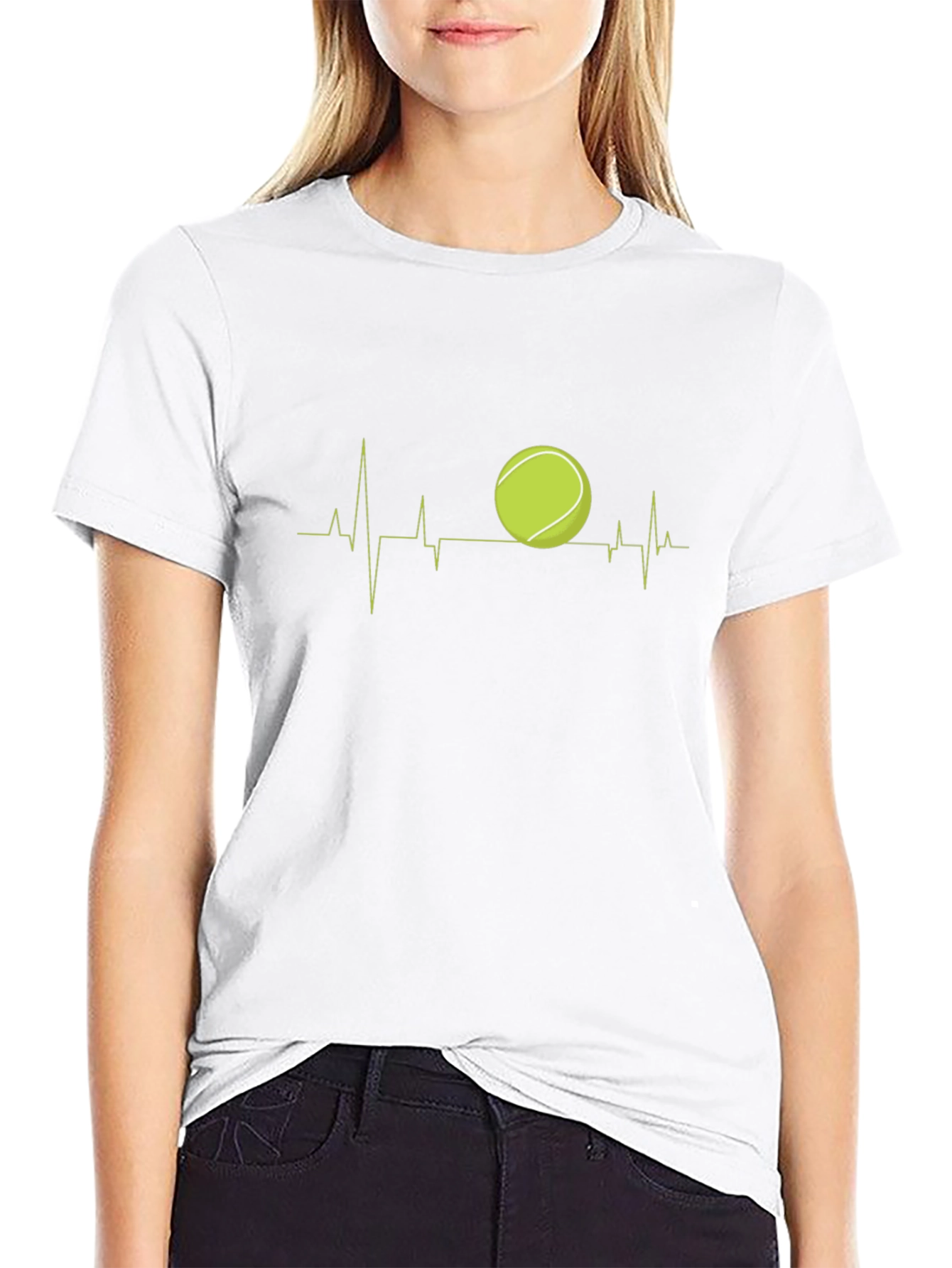Black Tennis Heartbeat Graphic Tee - Black Cotton T-Shirt view 9