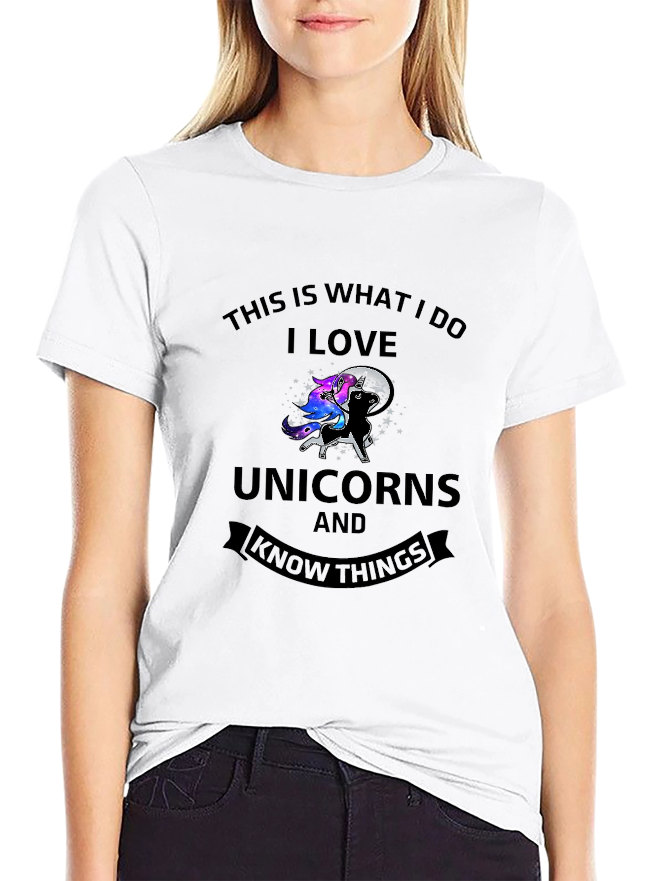 Black I Love Unicorns & Know Things Graphic Tee view 9