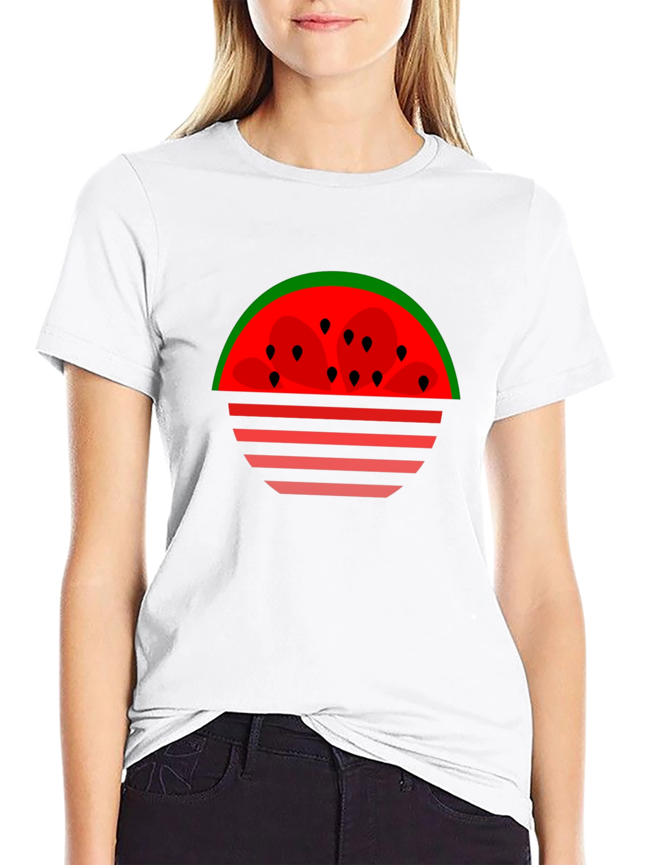 Black Watermelon Sunset Graphic Tee - Black Cotton T-Shirt view 9
