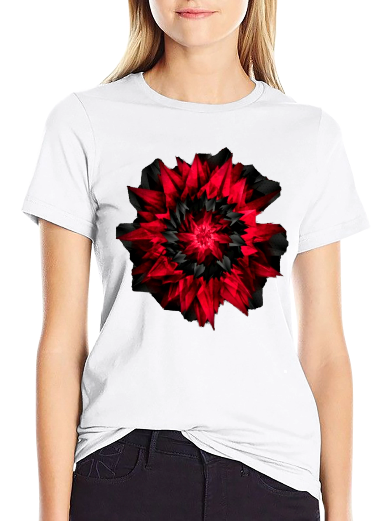 Black Abstract Black & Red Graphic Tee view 9