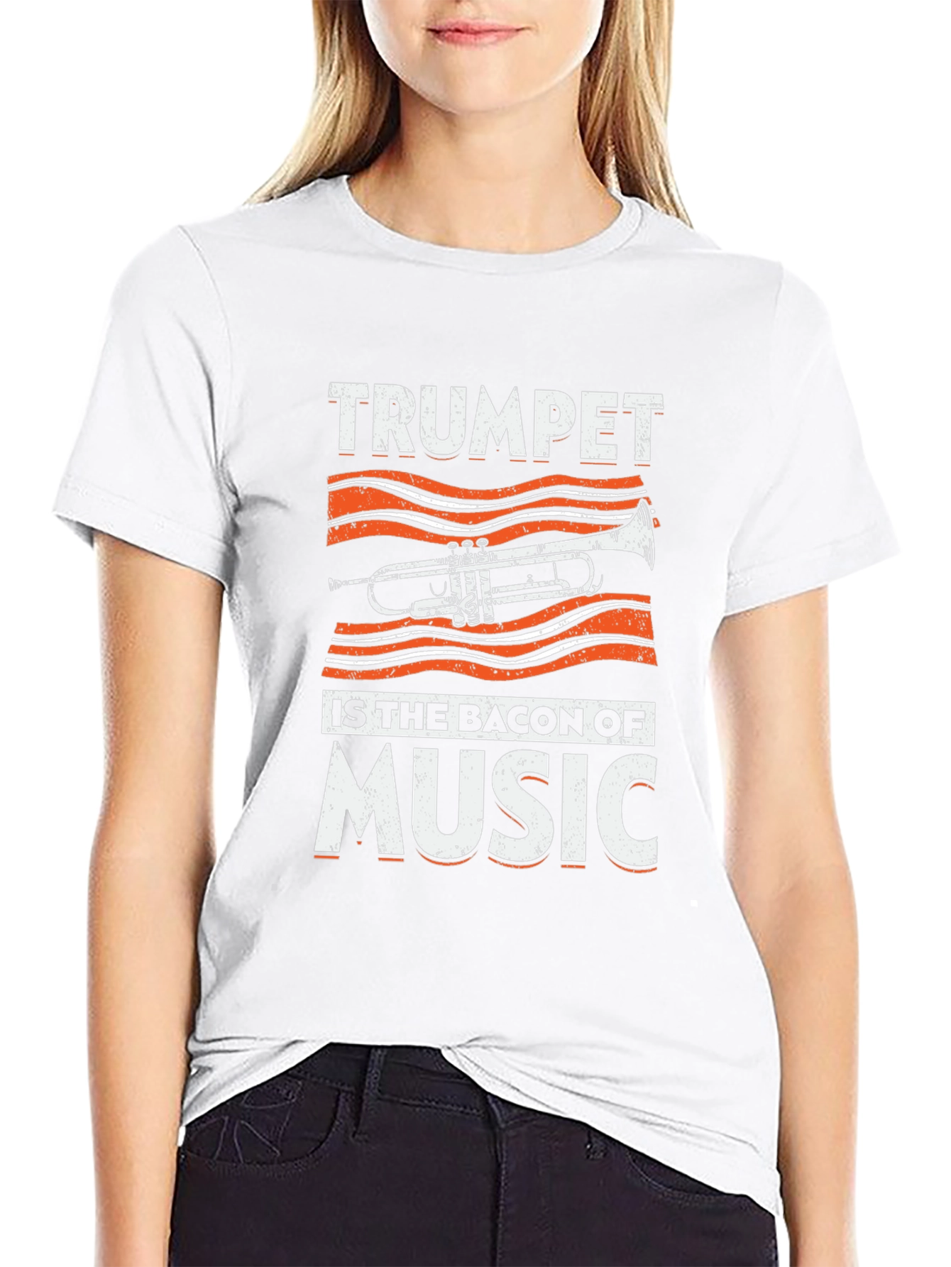 Black Trumpet Bacon Music T-Shirt view 9