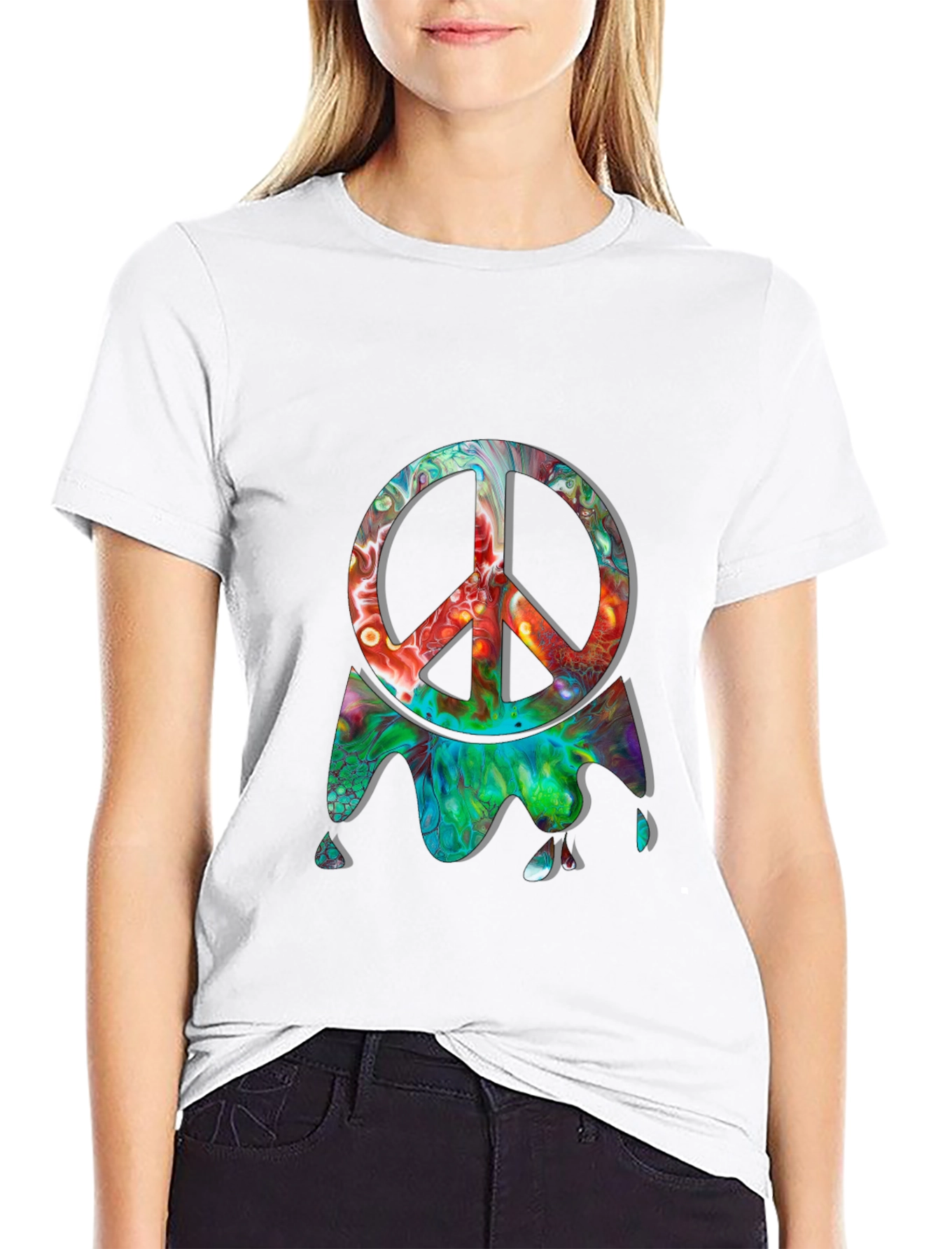 Black Psychedelic Peace Sign Black Graphic Tee view 9