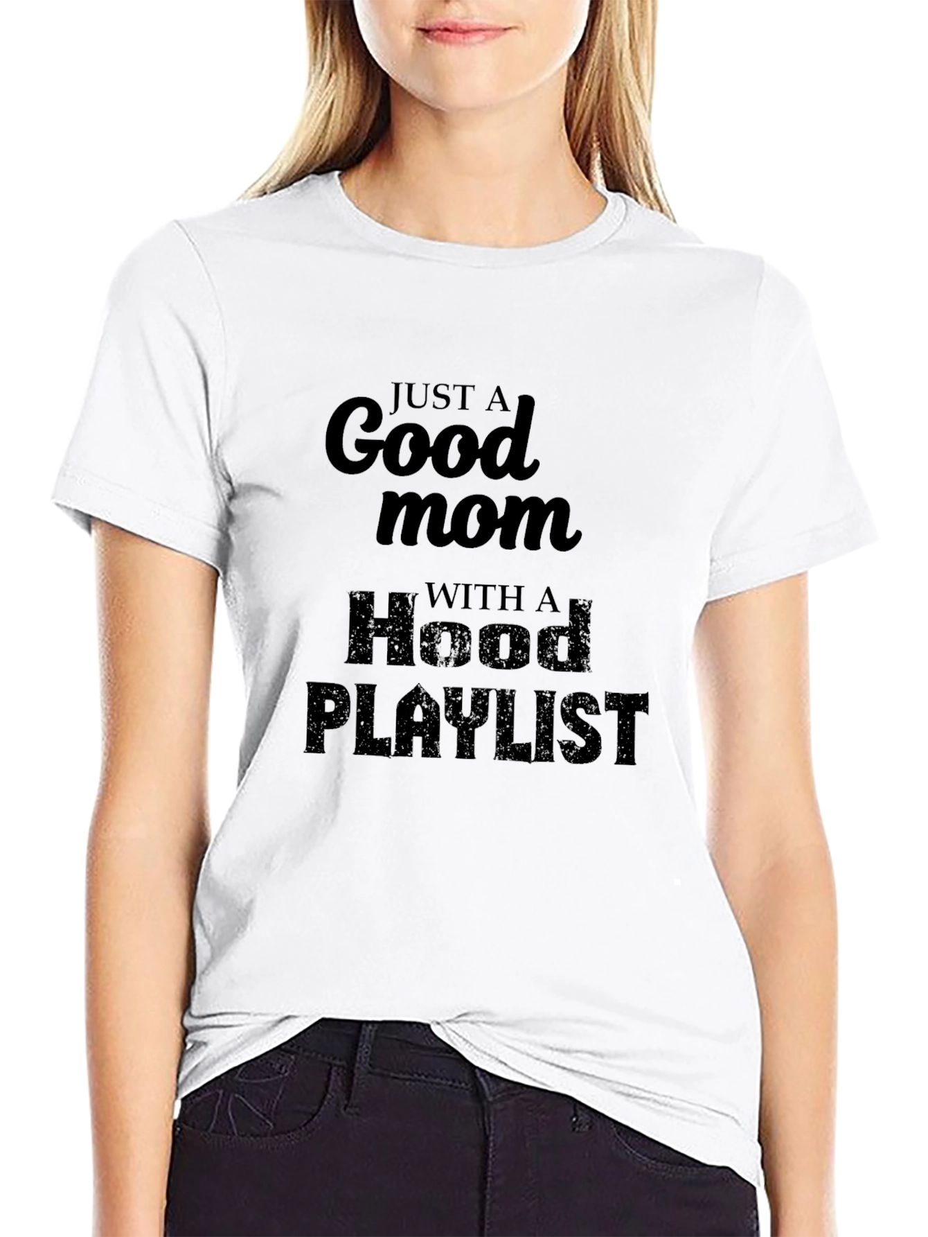 Black Good Mom Hood Playlist Black T-Shirt view 9
