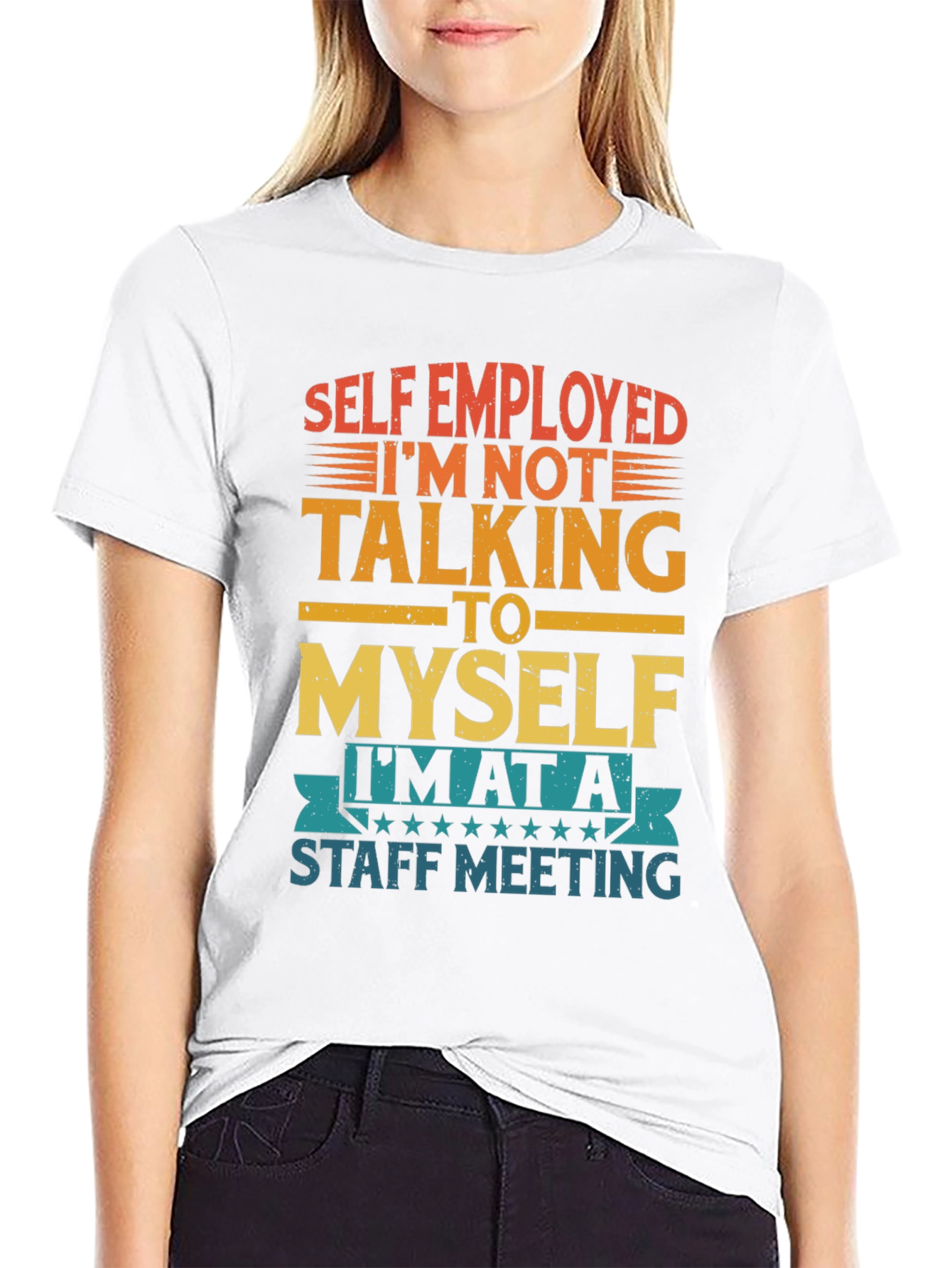 Black Self Employed Staff Meeting Funny T-Shirt view 9