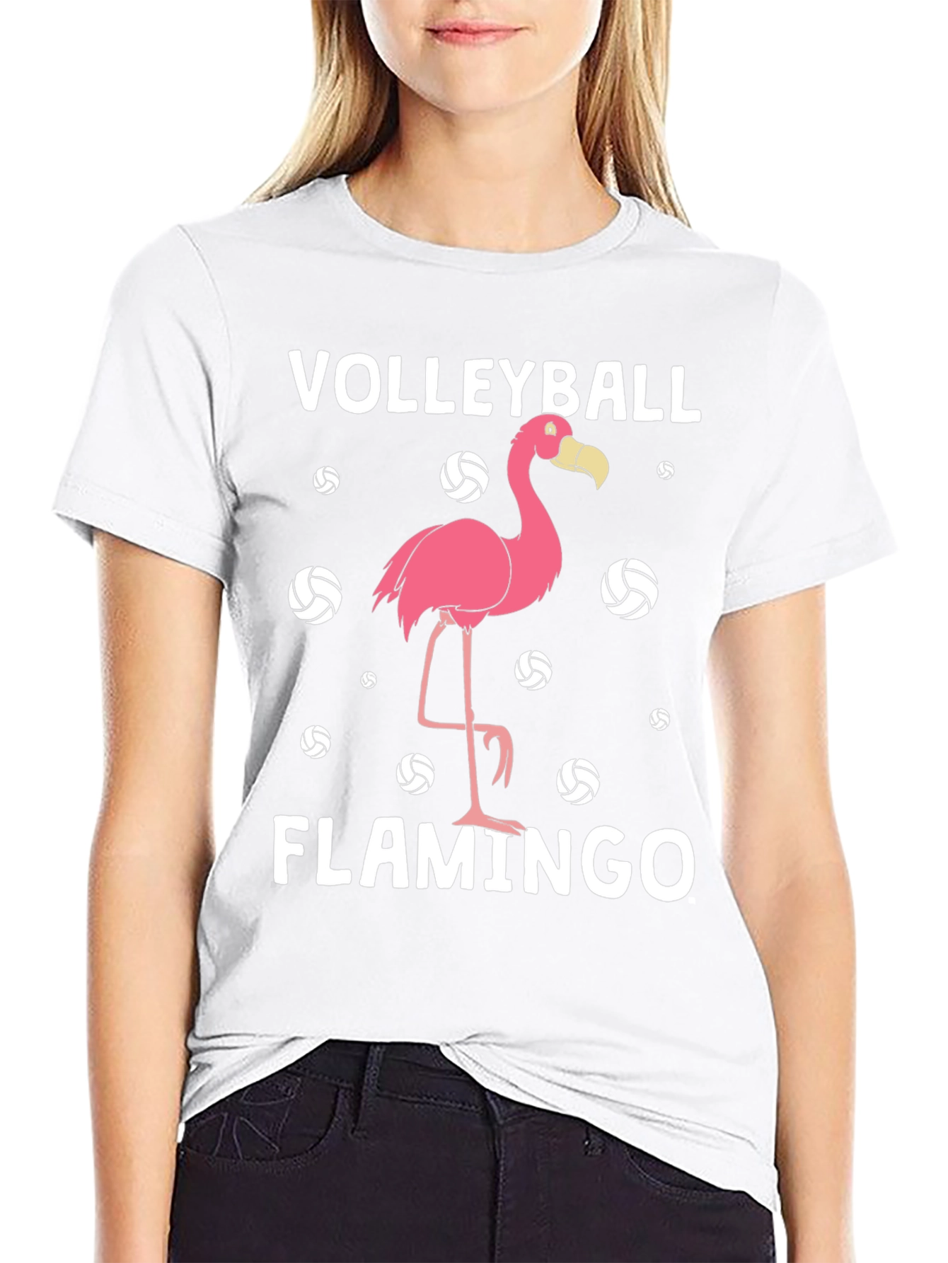 Black Volleyball Flamingo T-Shirt - Funny Graphic Tee view 9