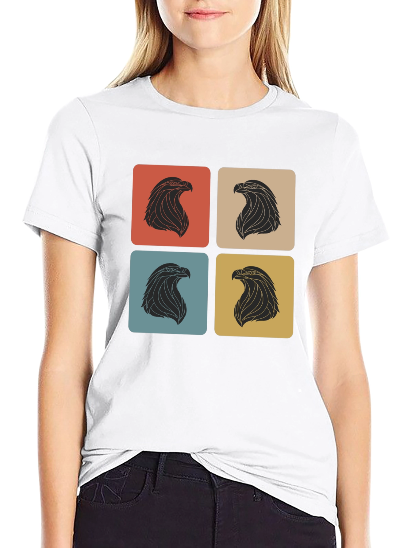 Black Retro Eagle Graphic Print Crew Neck T-Shirt view 9