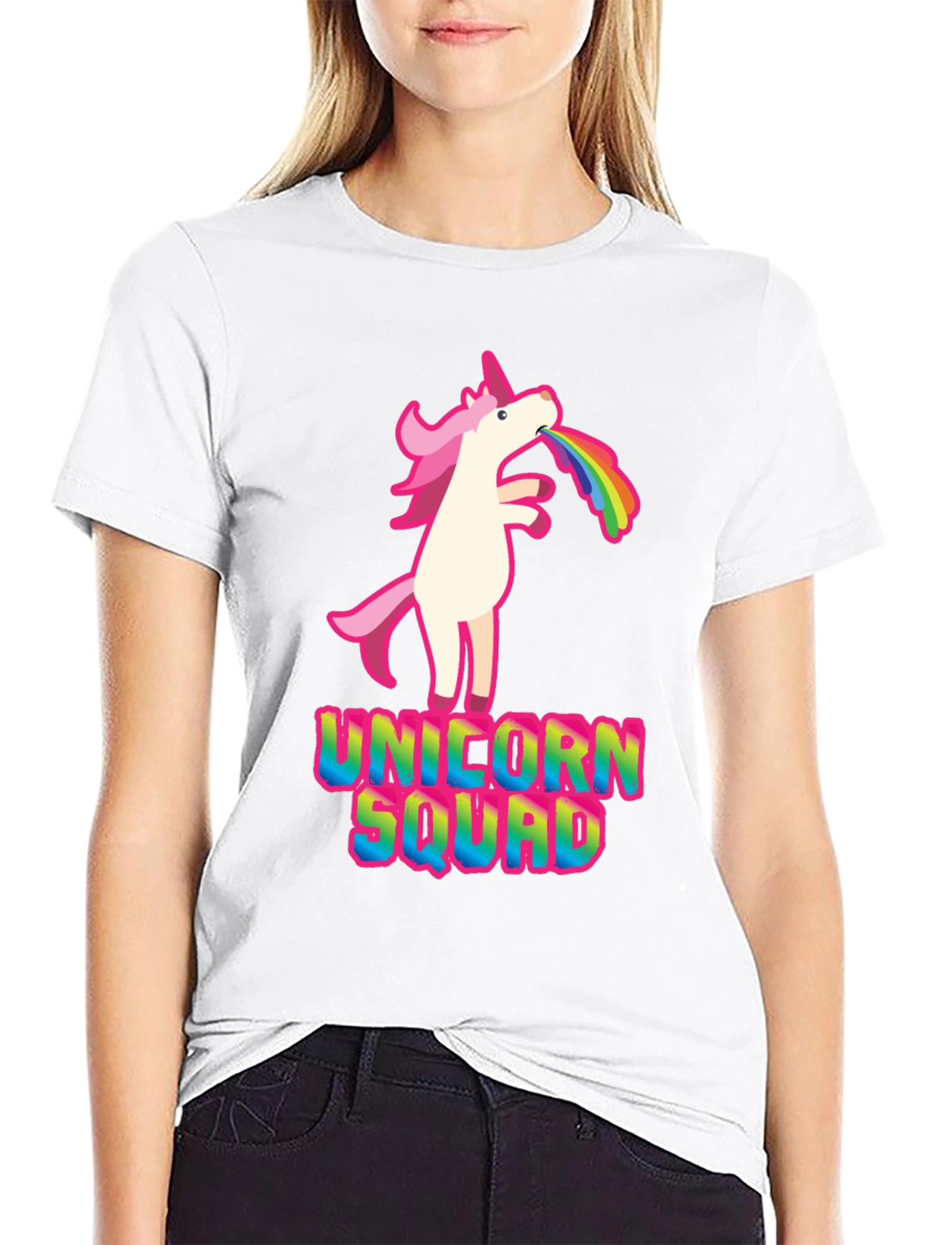Black Unicorn Squad Graphic T-Shirt - Rainbow Vomit Design view 9