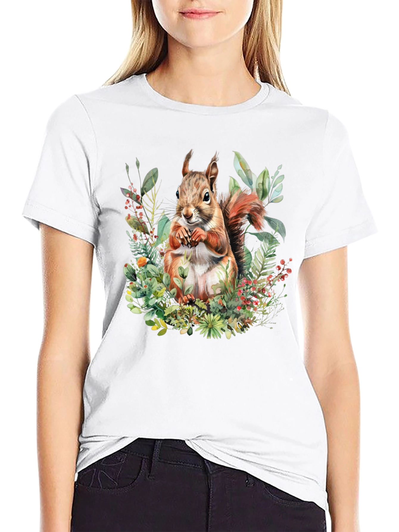 Black Squirrel Floral Print T-Shirt view 9