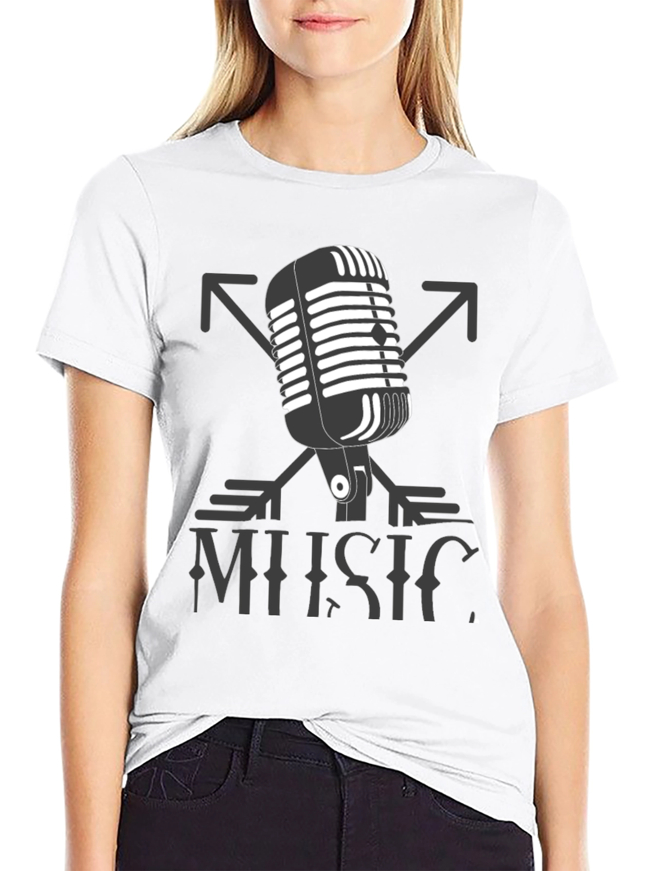 Black Vintage Microphone Music Tee view 9