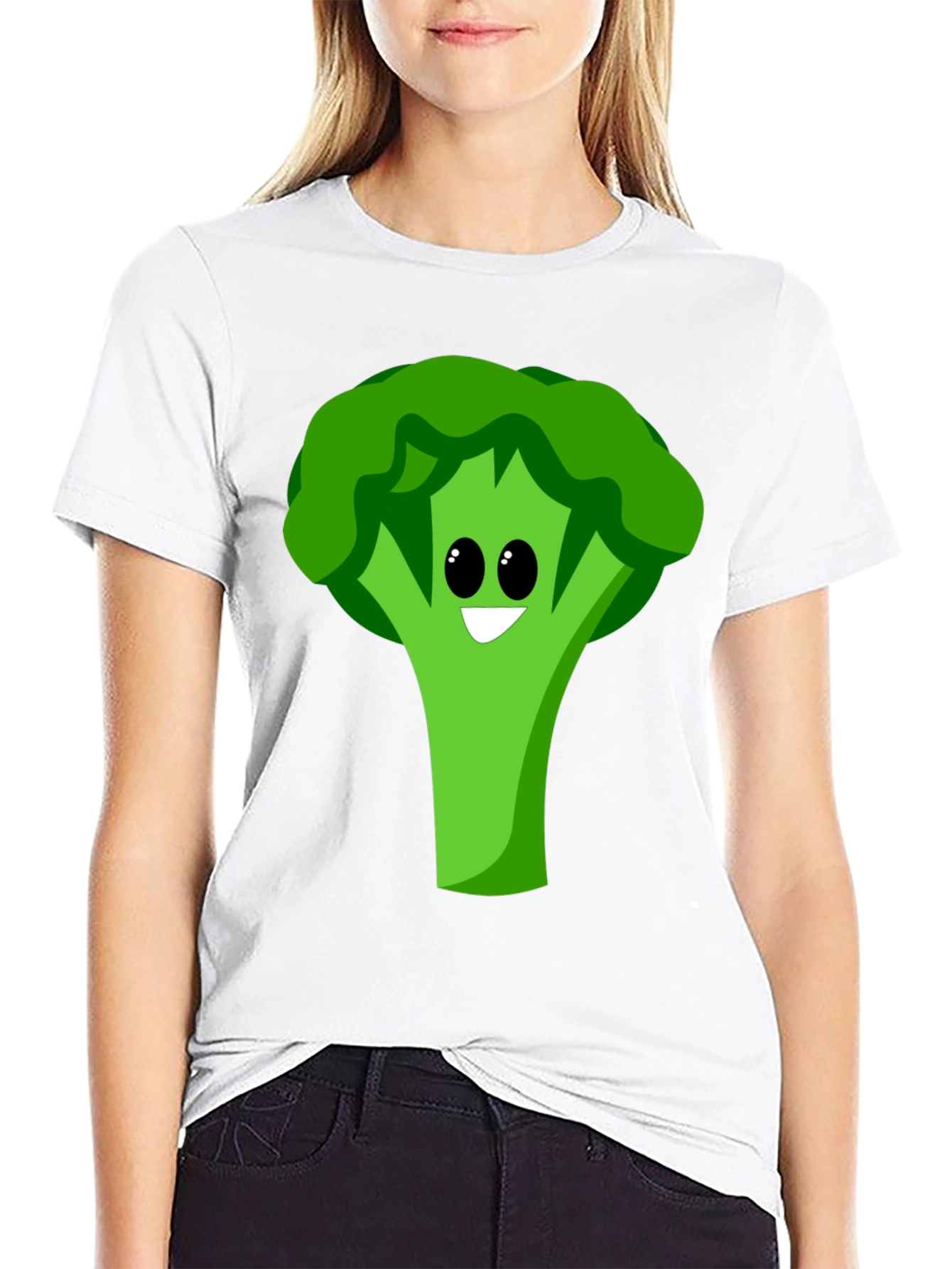 Black Cartoon Broccoli Graphic Tee - Black Cotton Blend view 9