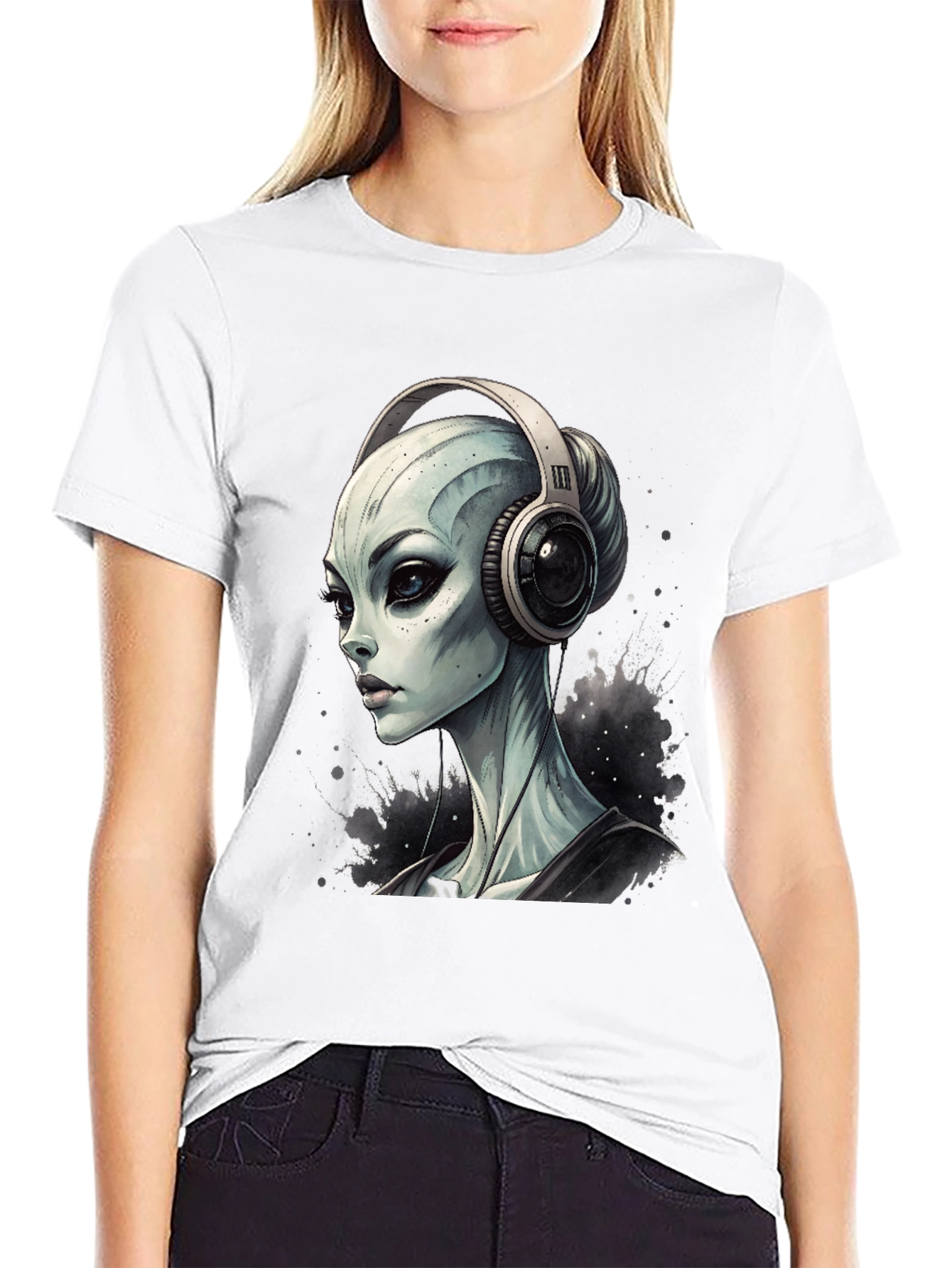Black Alien DJ Black T-Shirt - Sci-Fi Music Lover Tee view 9