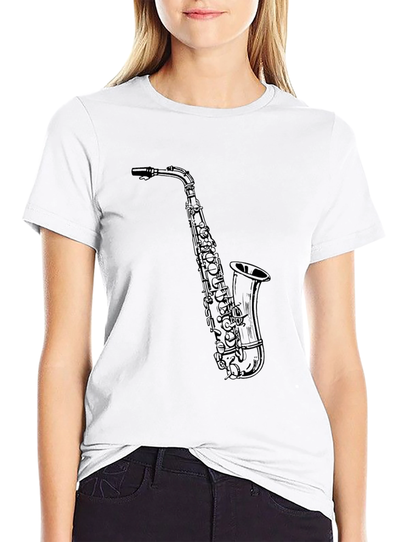 Black Saxophone Graphic Tee - Black Cotton Blend view 9