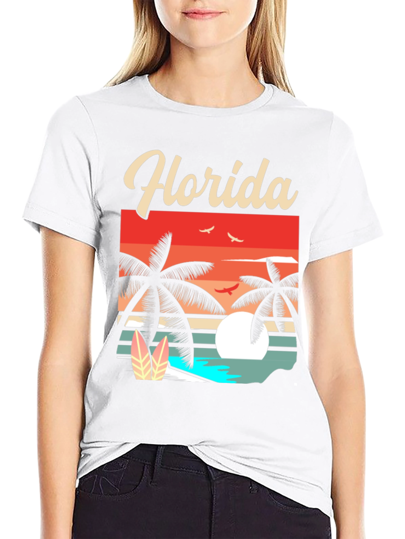 Black Florida Retro Sunset Palm T-Shirt view 9