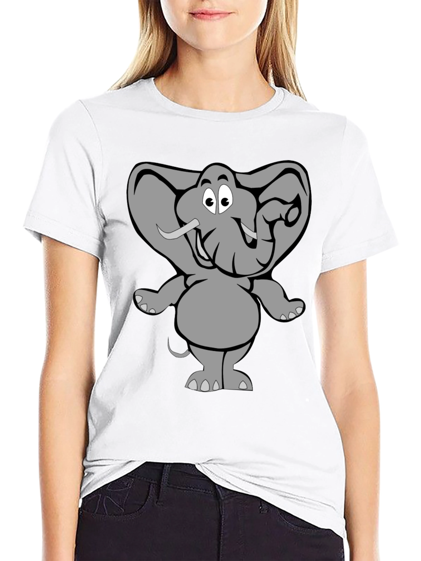 Black Elephant Cartoon Graphic Black T-Shirt view 9
