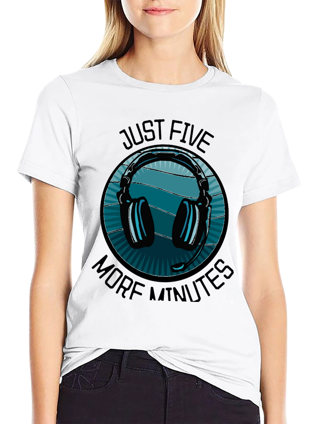 Black Just Five More Minutes Gaming Headset T-Shirt view 9