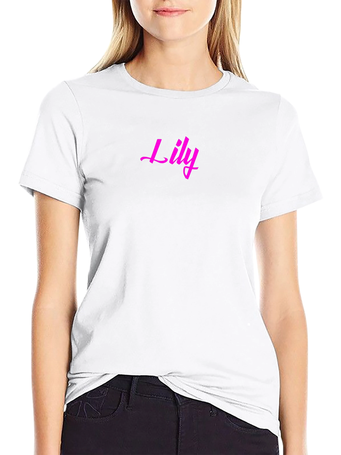 Black Lily Pink Text Black T-Shirt view 9