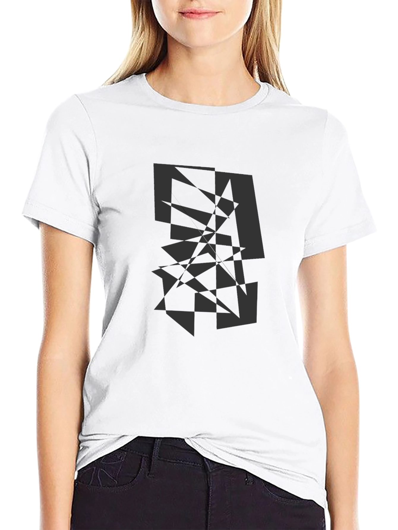 Black Abstract Geometric Graphic Print Crew Neck T-Shirt view 9