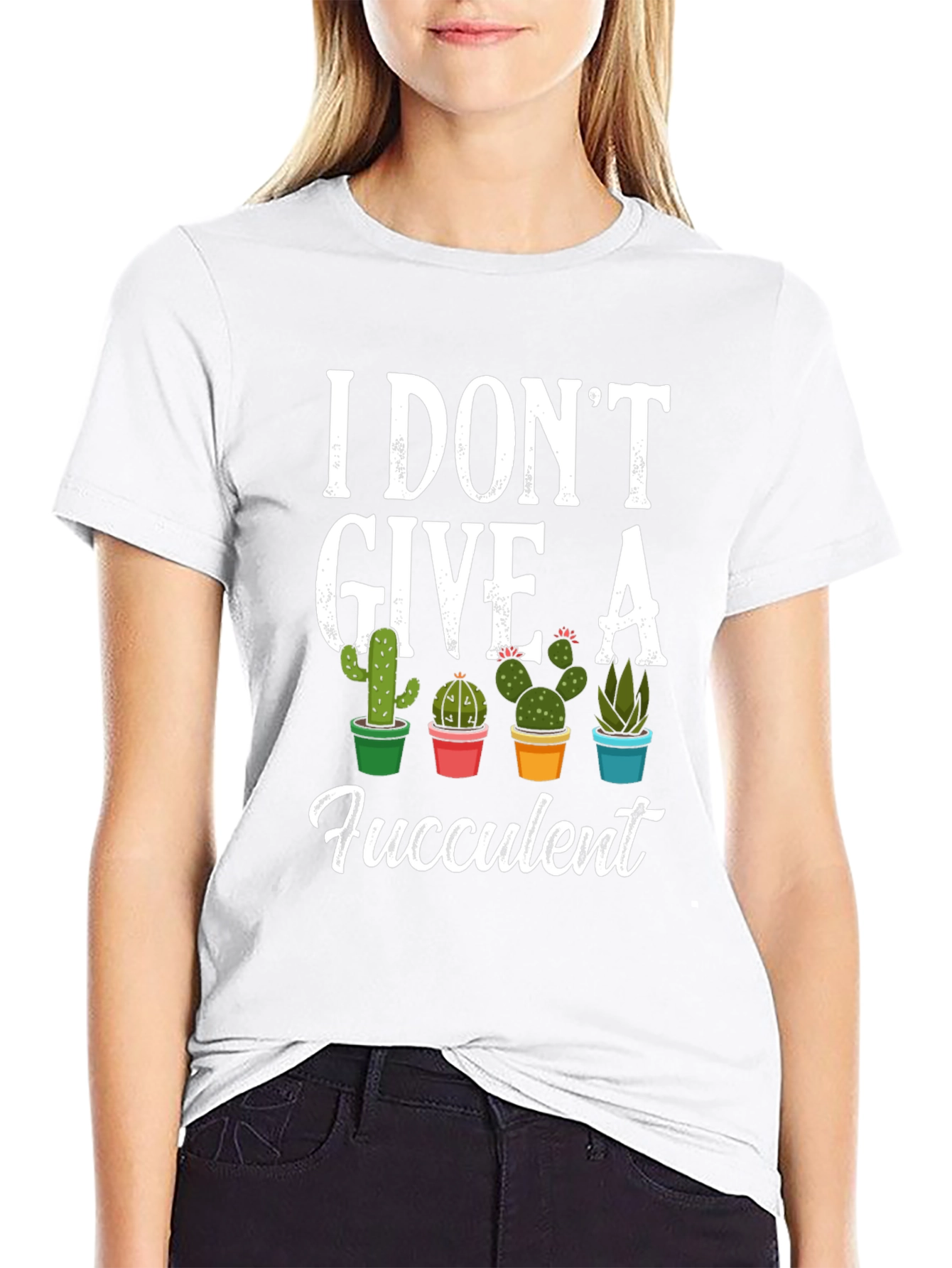 Black I Don't Give a Fucculent T-Shirt - Cactus Design view 9