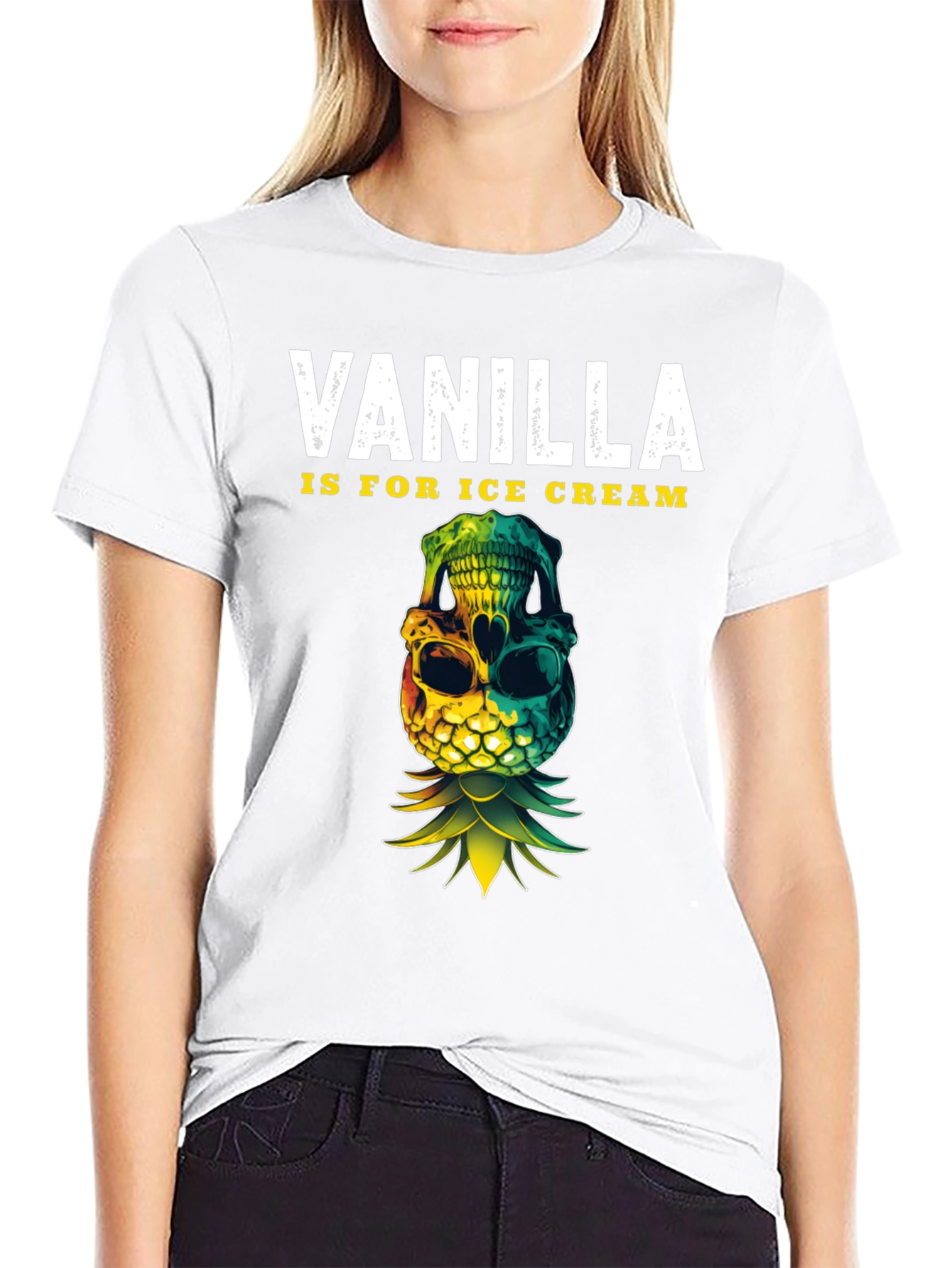 Black Vanilla Ice Cream Skull Pineapple T-Shirt view 9