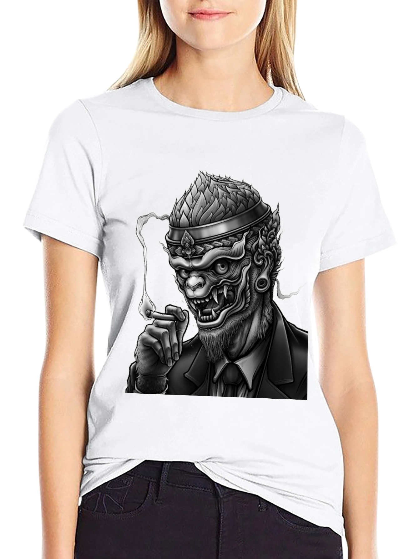 Black Smoking Demon Graphic Tee - Black view 9