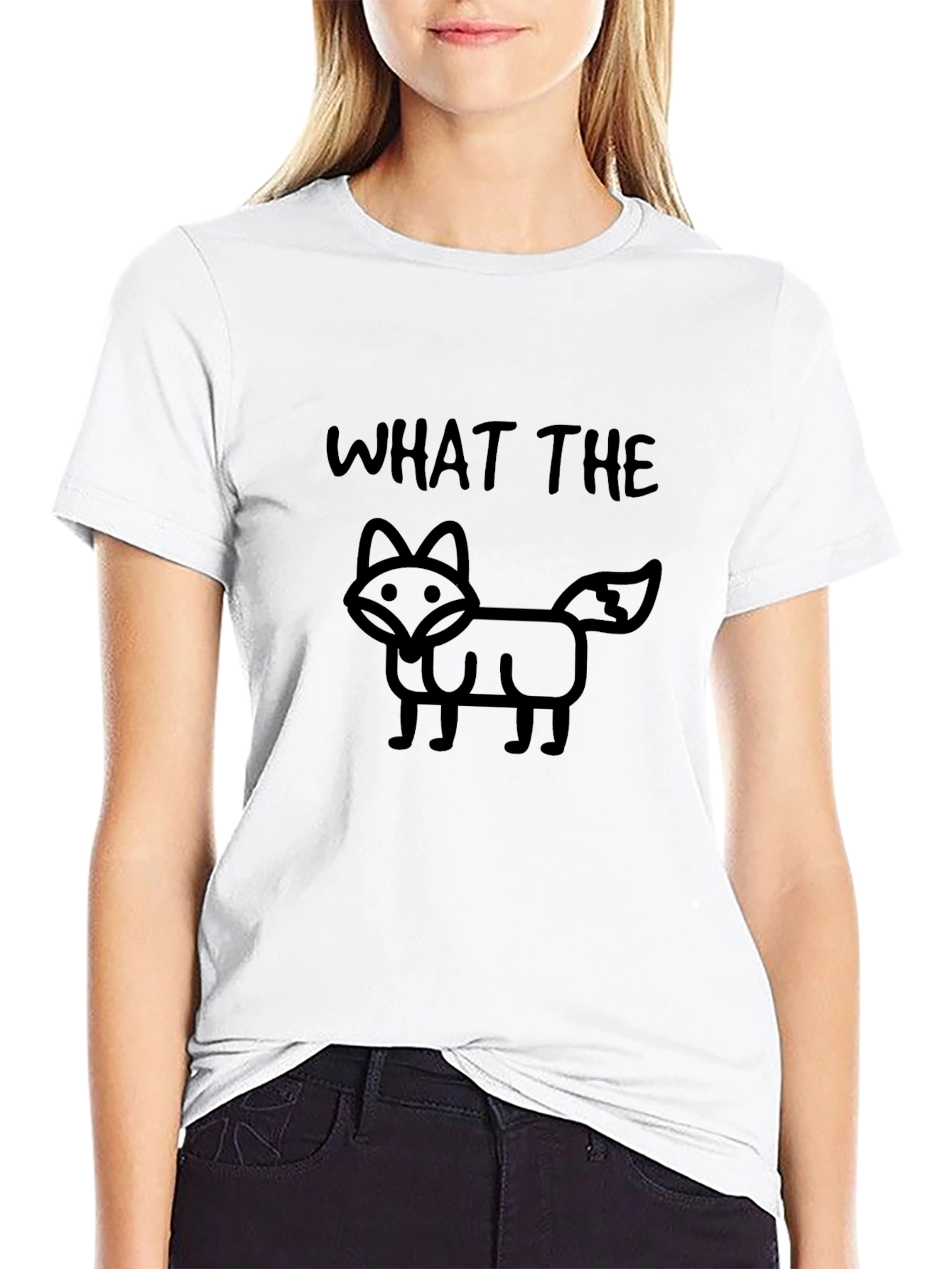 Black What The Fox Funny Graphic Tee - Black Crew Neck T-Shirt view 9