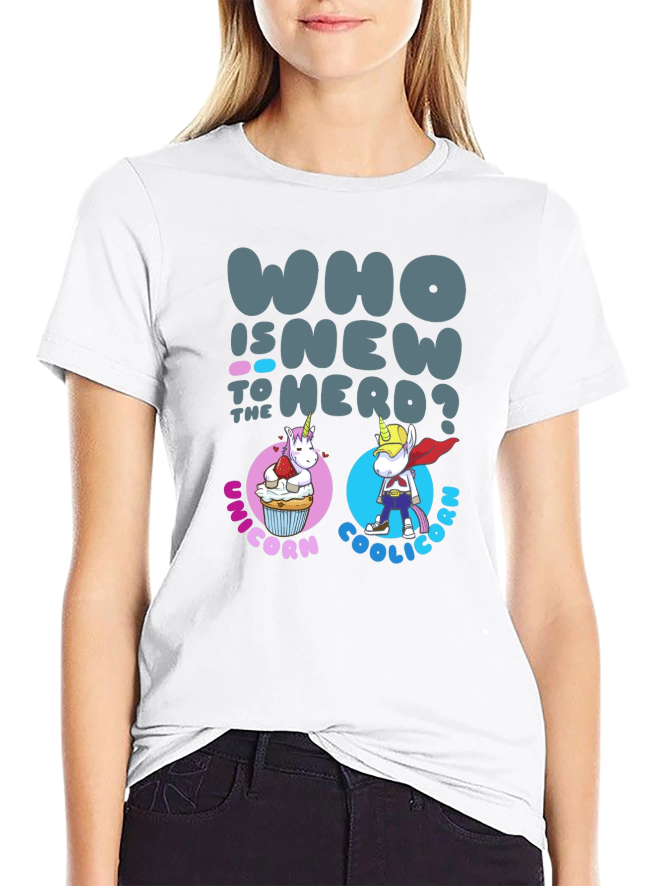 Black Unicorn & Coolicorn Tee: Who is New to Herd T-Shirt view 9