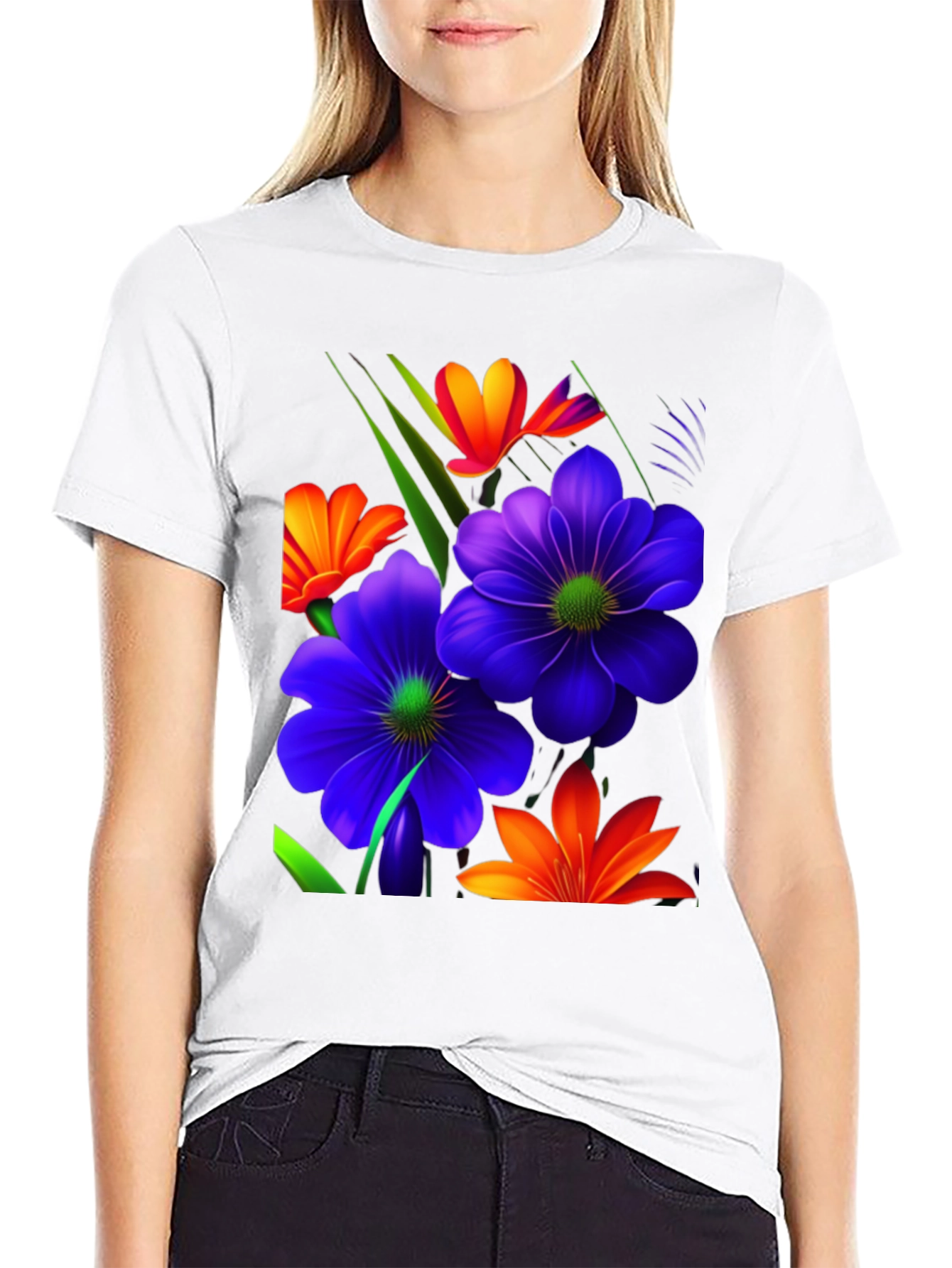 Black Floral Design T-Shirt - Bold & Vibrant view 9