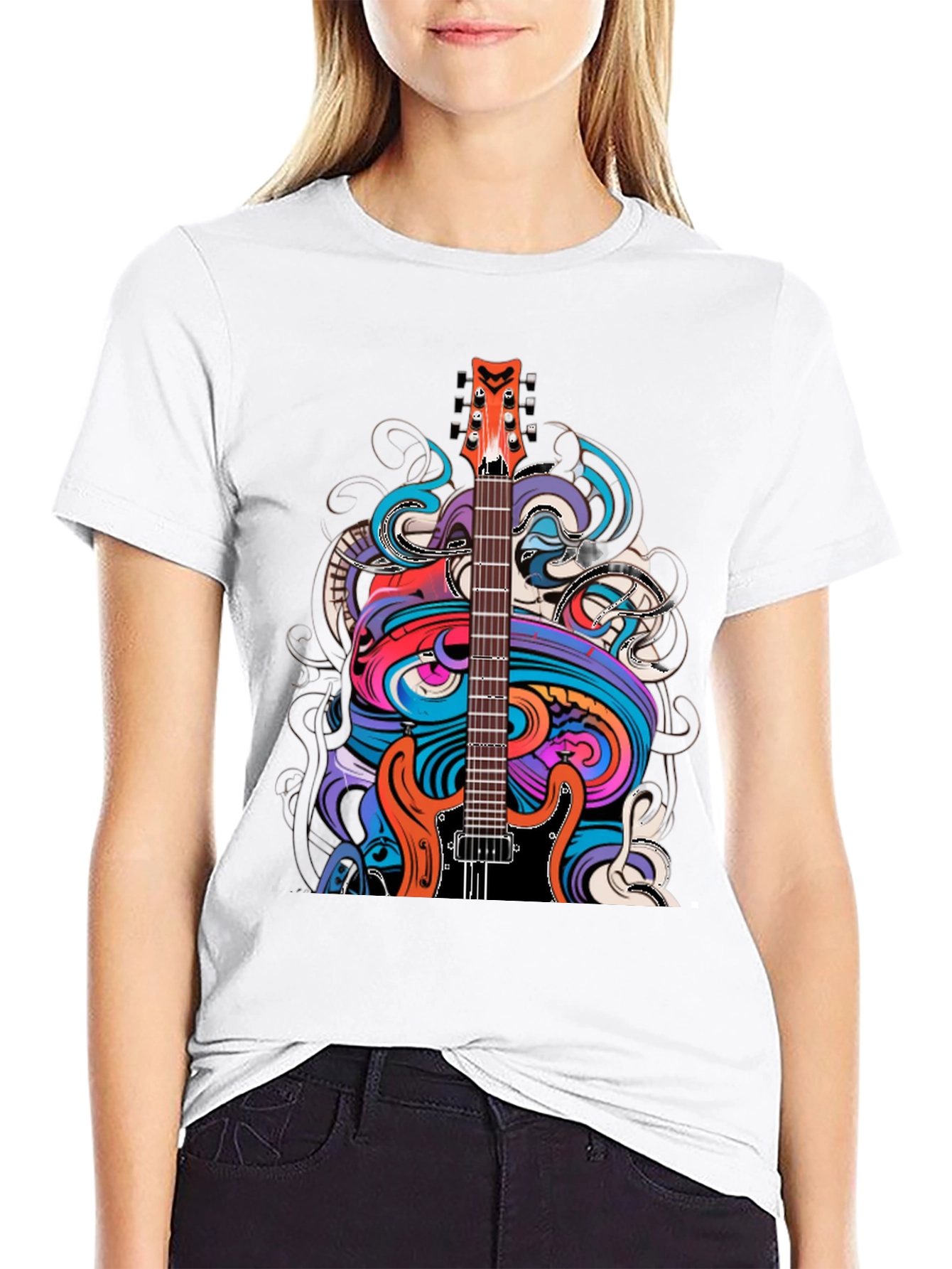 Black Electric Guitar Art T-Shirt - Rock Band Tee view 9