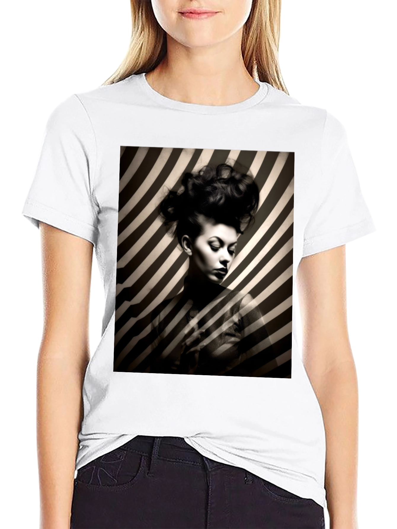 Black Striking Striped Portrait Graphic Tee - Bold Style view 9