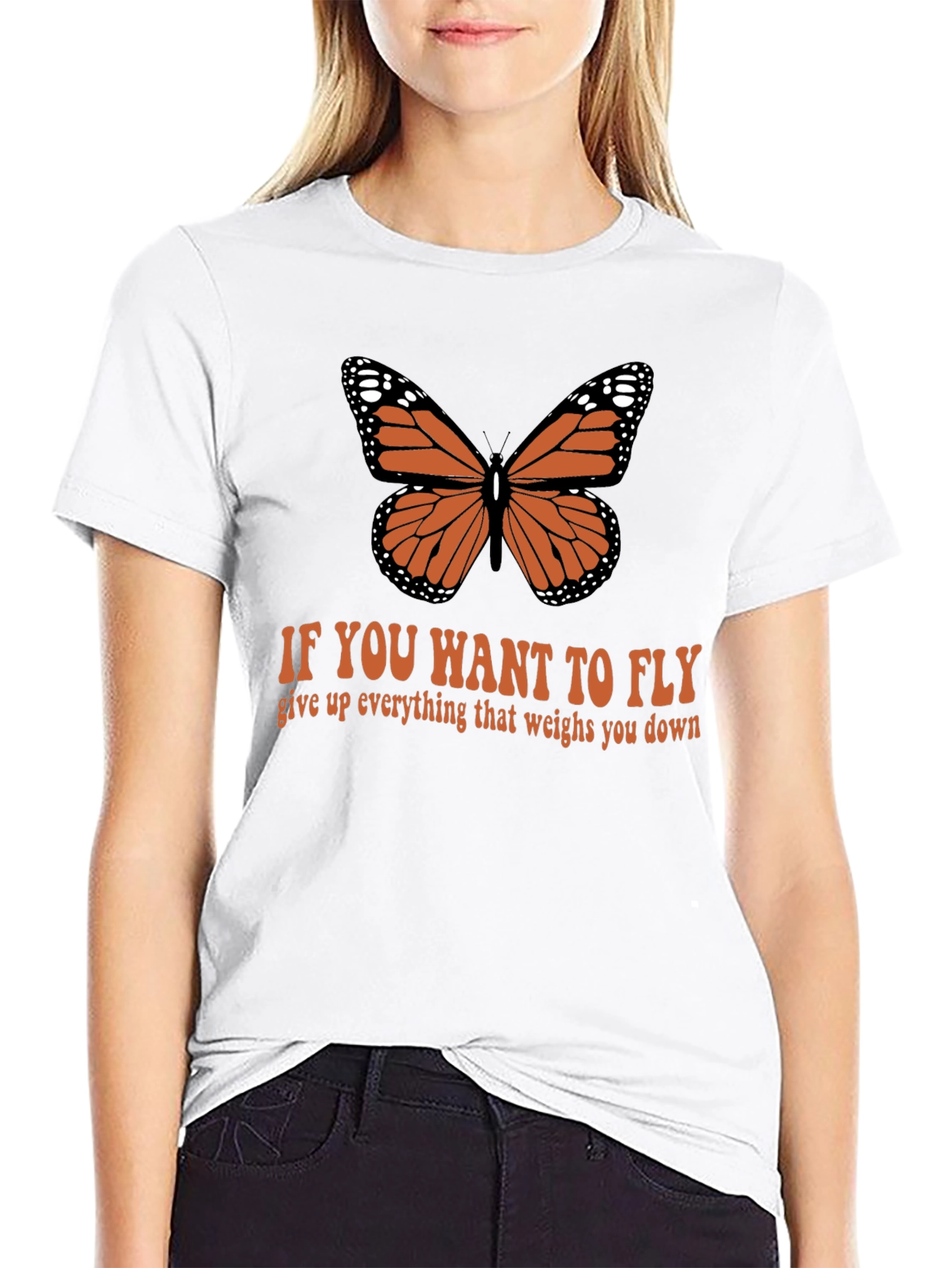 Black Butterfly Quote T-Shirt - If You Want to Fly Tee view 9