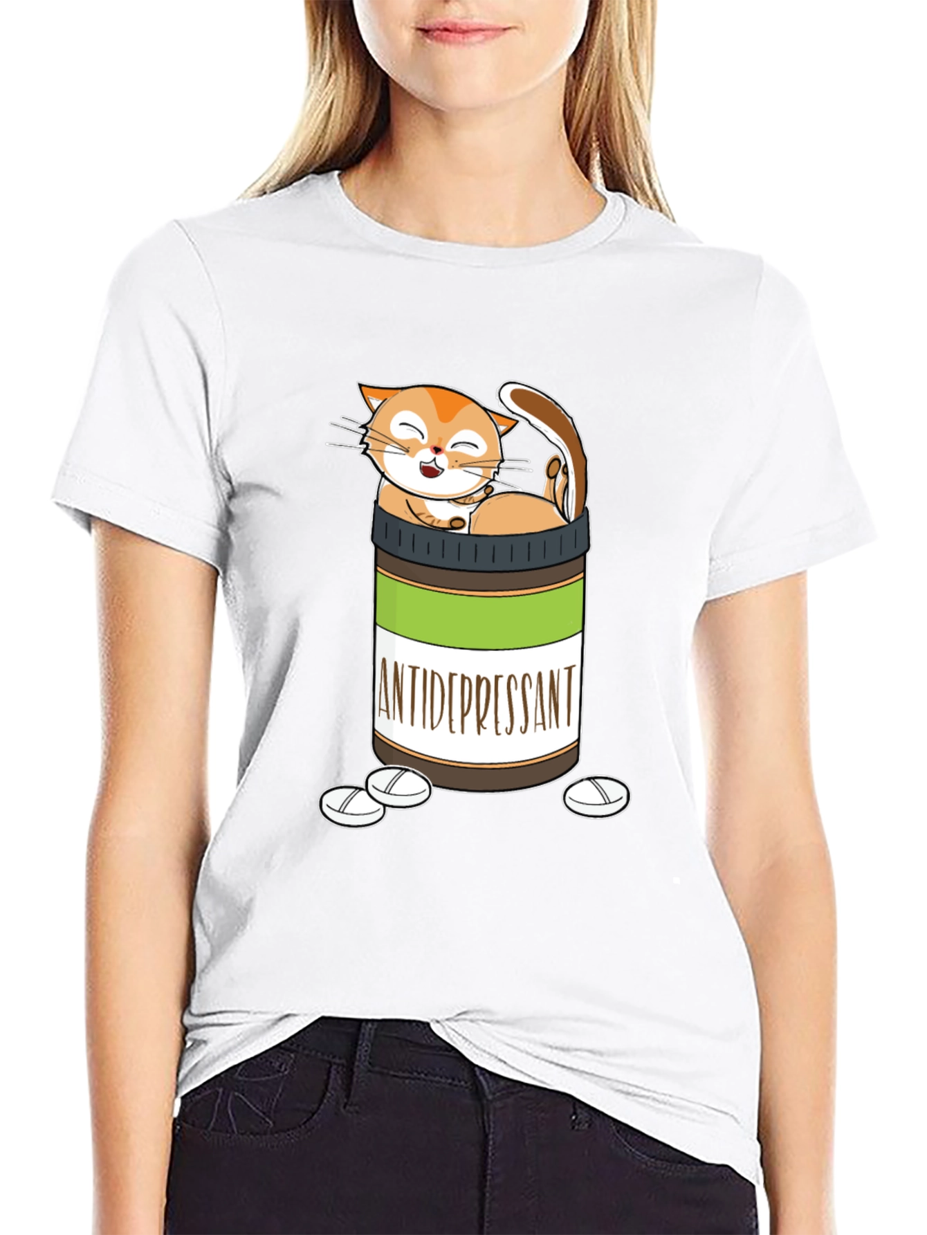 Black Funny Cat Antidepressant T-Shirt view 9