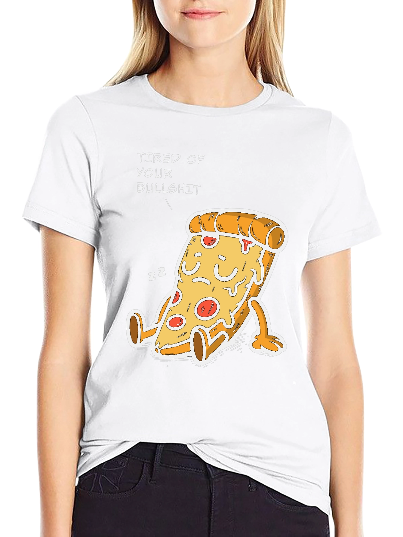 Black Tired of Your Bullshit Pizza Funny Graphic T-Shirt view 9