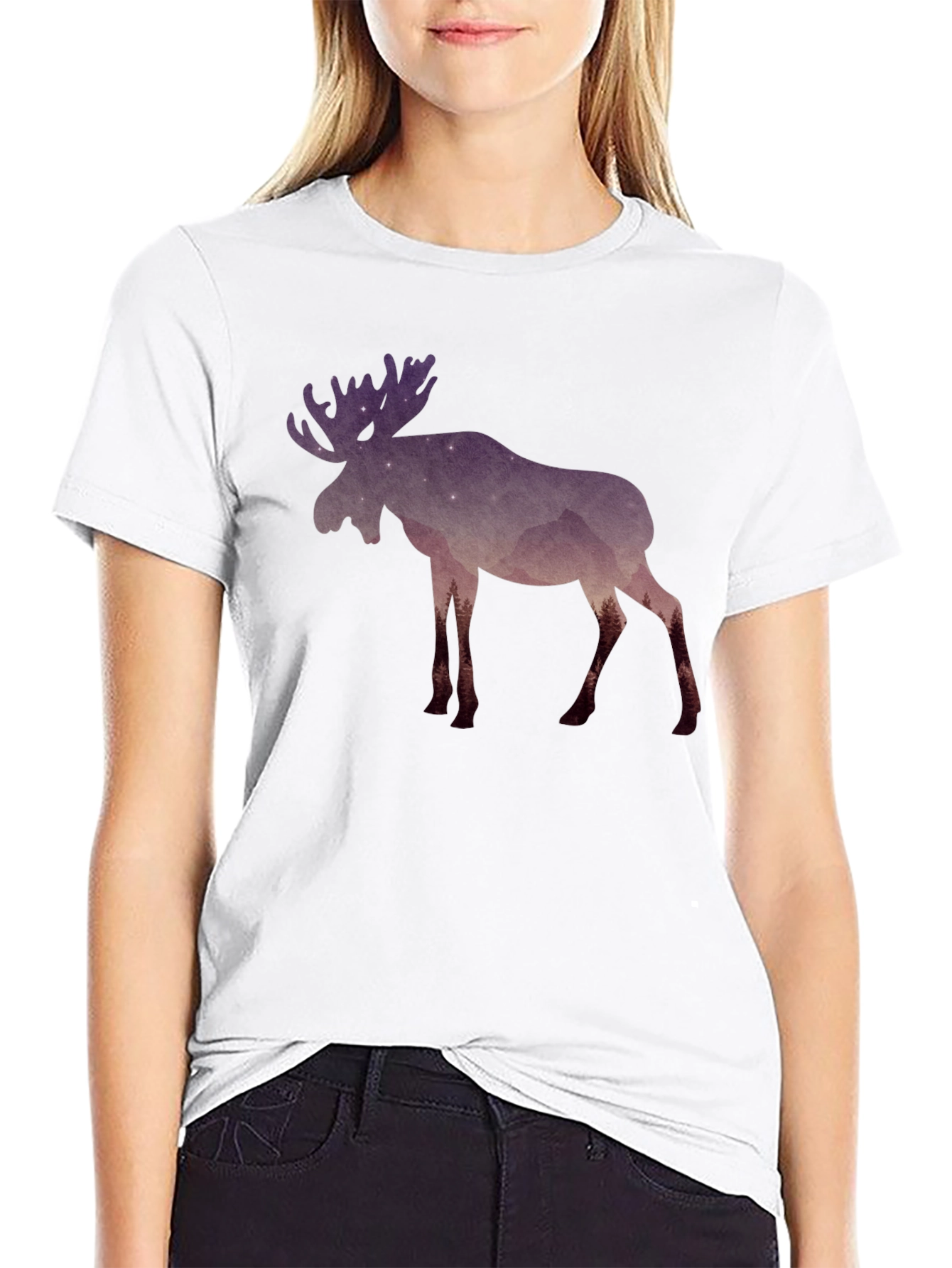 Black Moose Silhouette Graphic Tee - Nature Inspired Design view 9