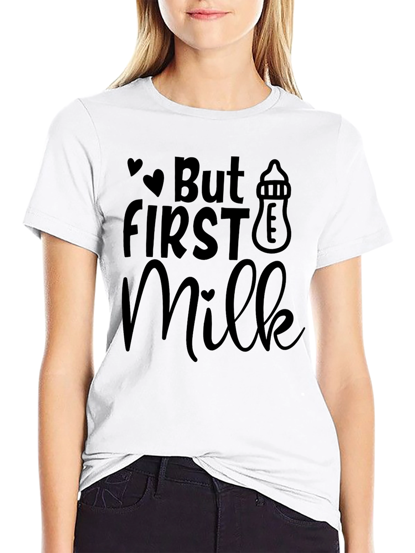 Black But First Milk T-Shirt - Black Novelty Tee view 9