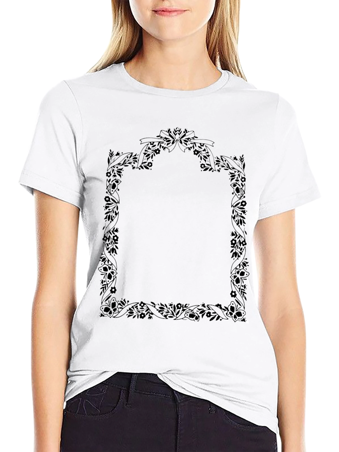 Black Floral Frame Black T-Shirt view 9