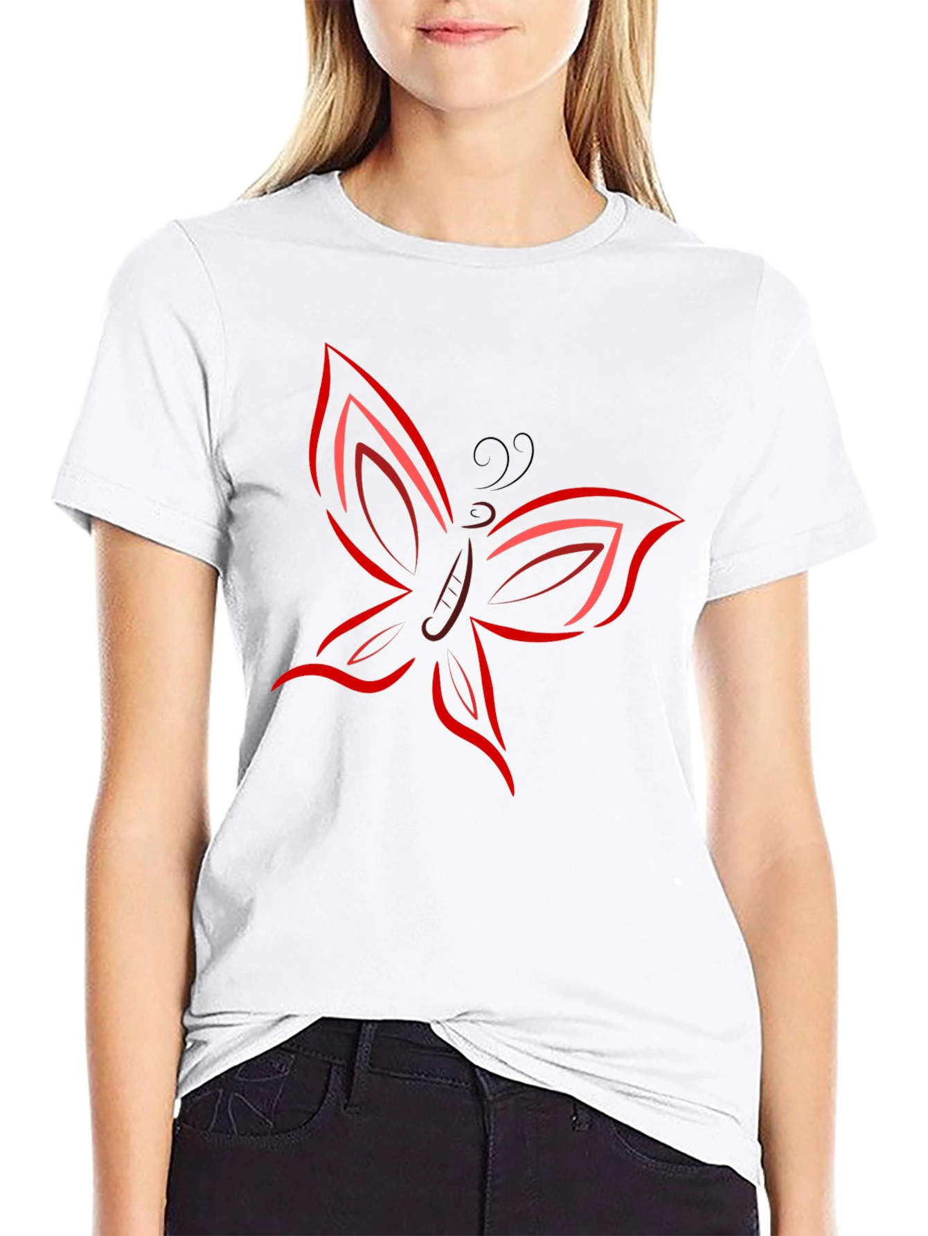 Black Butterfly Graphic T-Shirt - Bold Red Design view 9