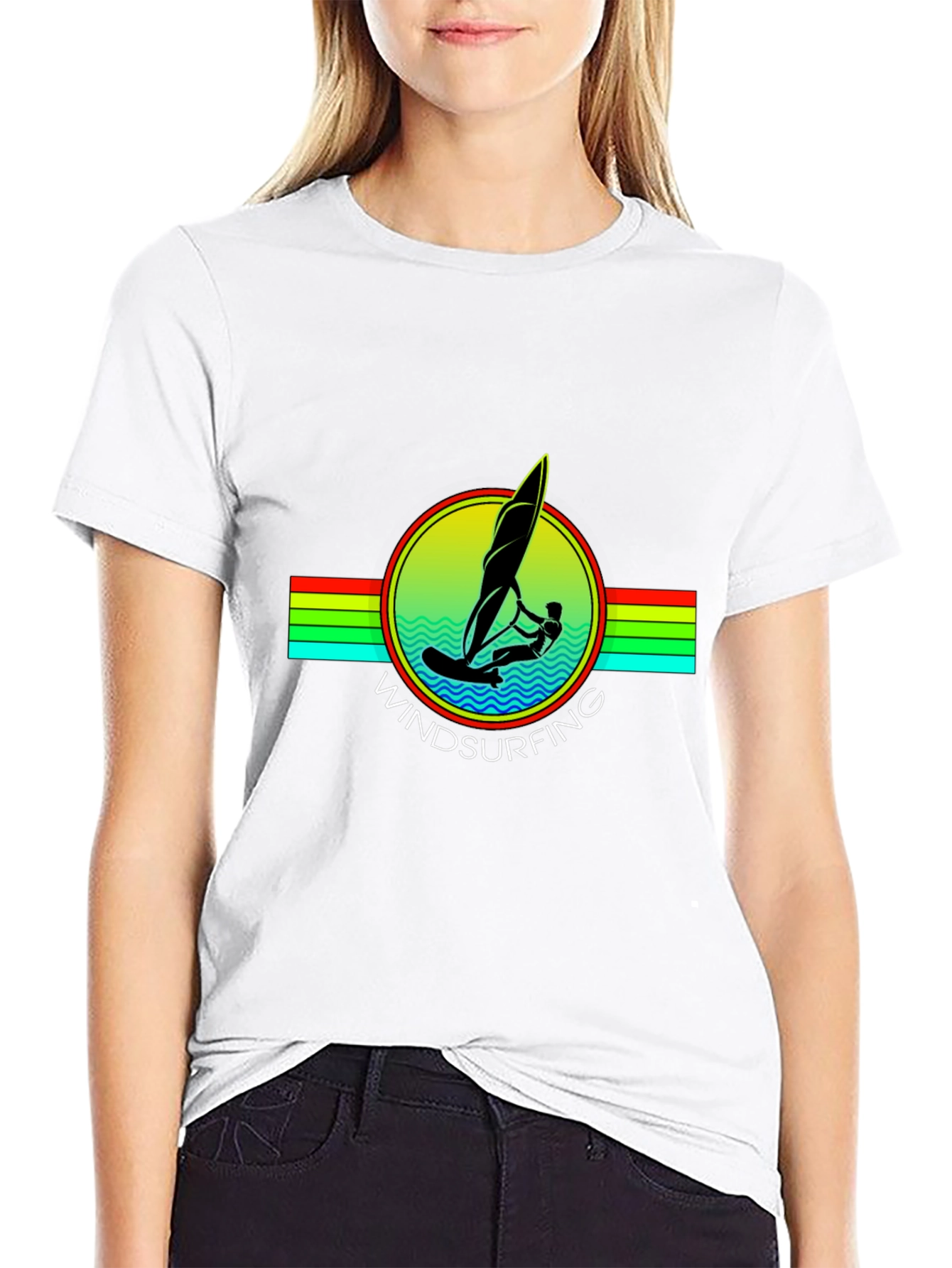 Black Windsurfing Graphic Tee - Black Cotton T-Shirt view 9