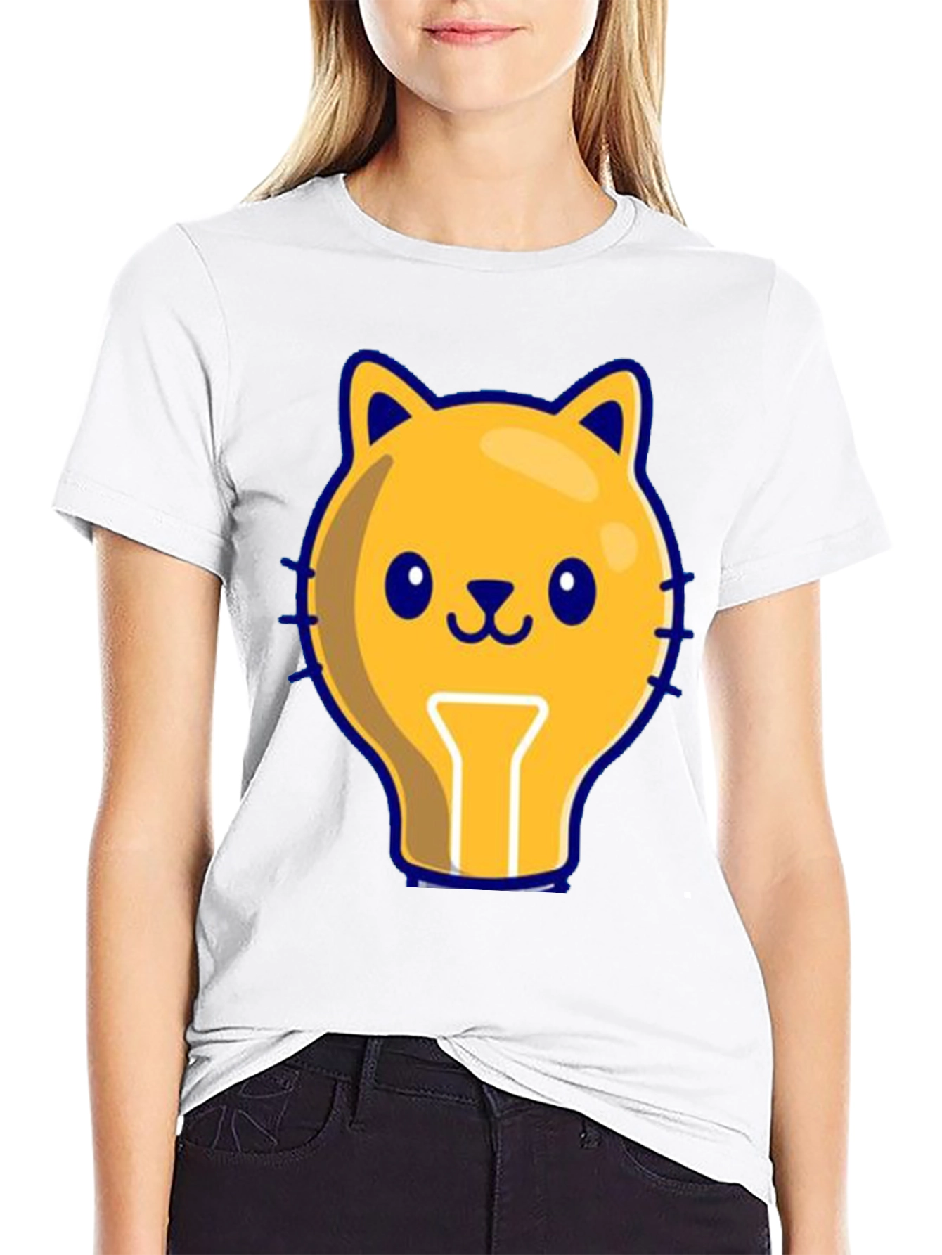 Black Cute Cat Light Bulb Graphic Tee - Black view 9
