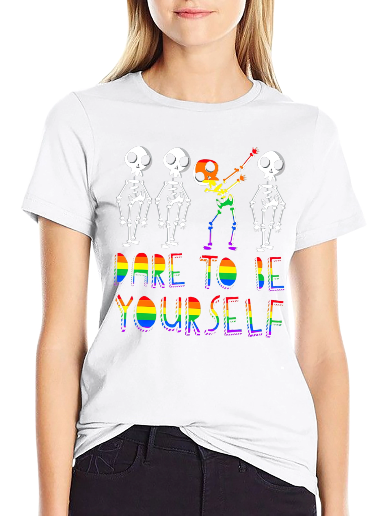 Black Dare To Be Yourself Skeleton Pride T-Shirt view 9