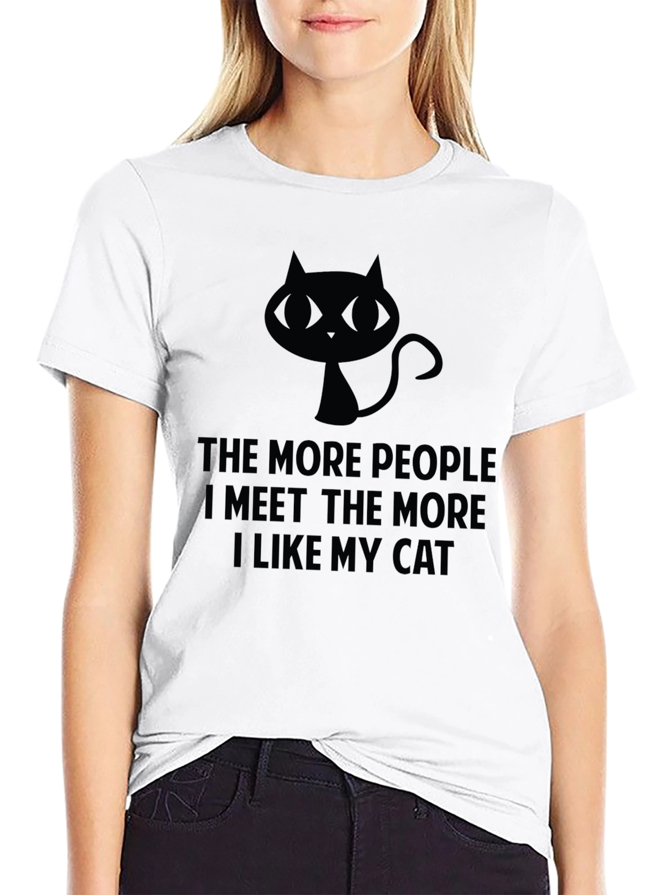 Black The More People I Meet Cat T-Shirt view 9