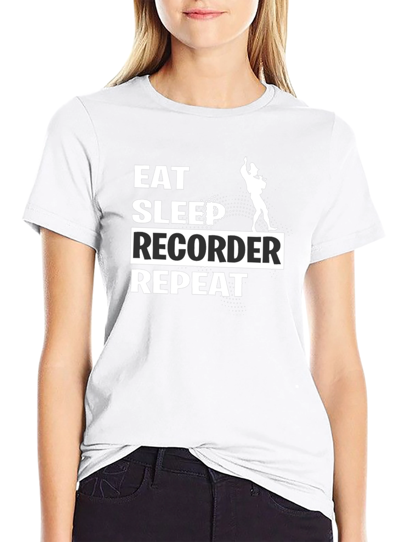 Black Eat Sleep Recorder Repeat Black T-Shirt view 9