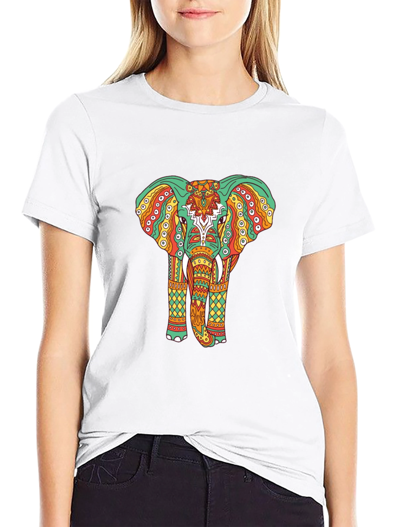 Black Elephant Graphic Tee - Bohemian Style Black T-Shirt view 9
