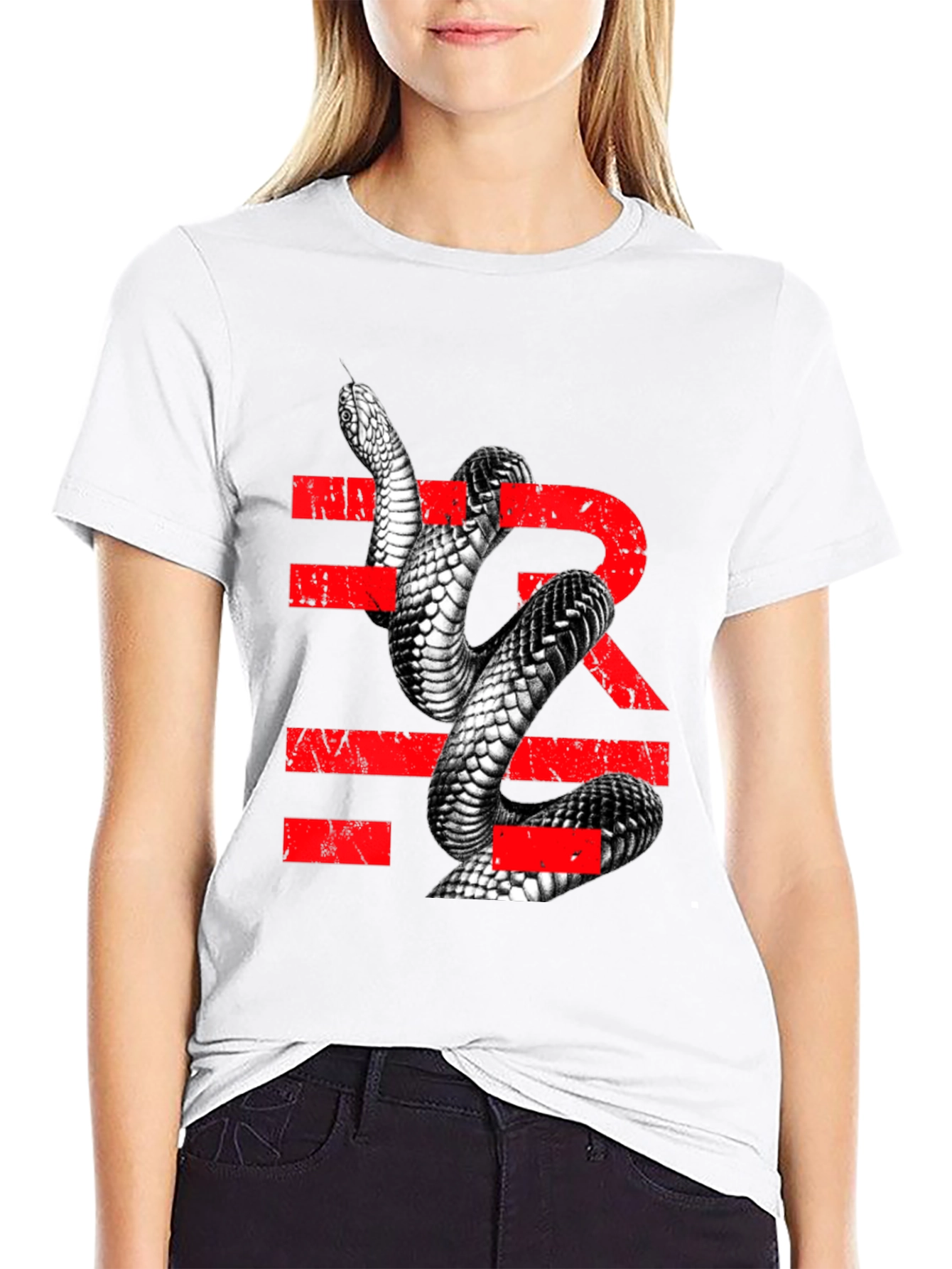 Black Snake Graphic Tee - Men's Black T-Shirt with Reptile Print view 9