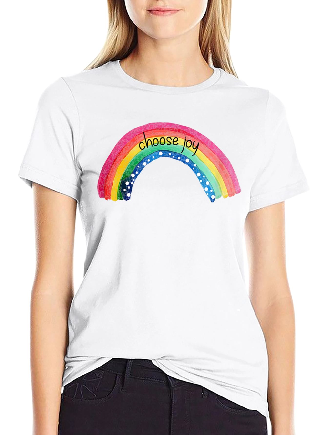 Black Choose Joy Rainbow Graphic T-Shirt - Black view 9