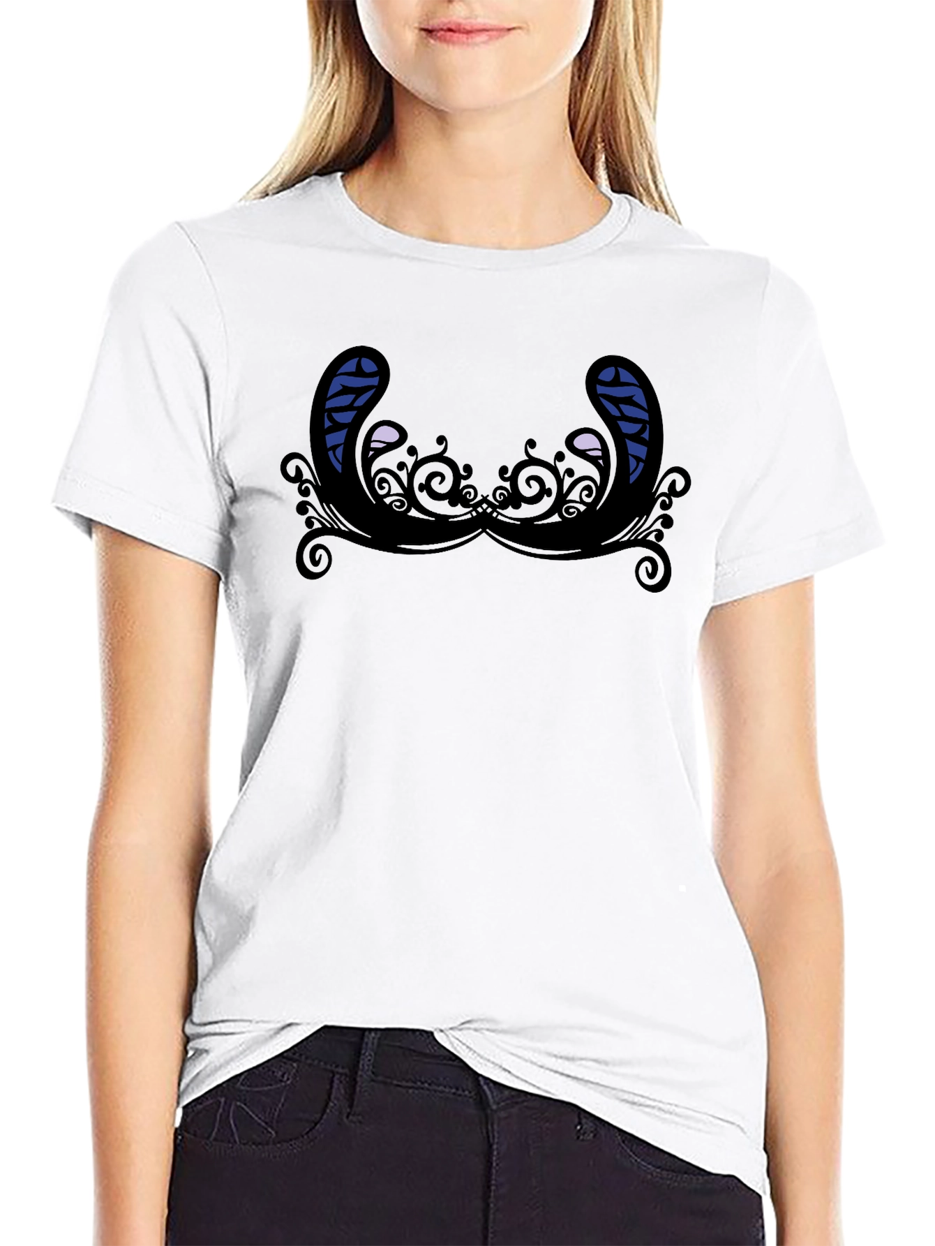 Black Novelty Graphic T-Shirt - Quirky Mustache Design, Black Tee view 9